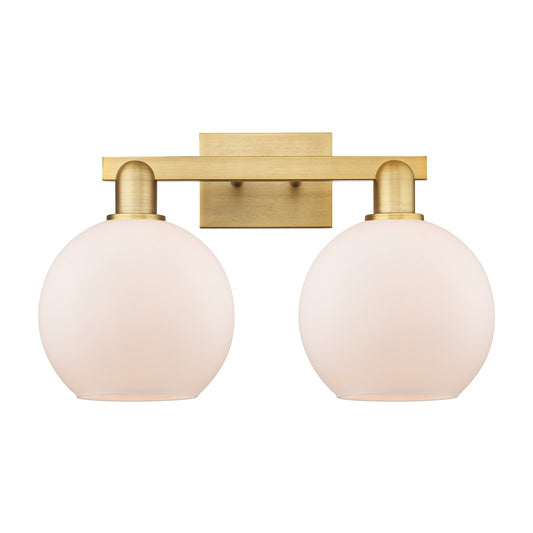 Innovations Athens 19in 2-Light Bath Vanity Light | Industrial Brushed Brass and Matte White Glass | Bathroom Vanity | 19 x 11.75 | Model 716-2W-BB-G121-8