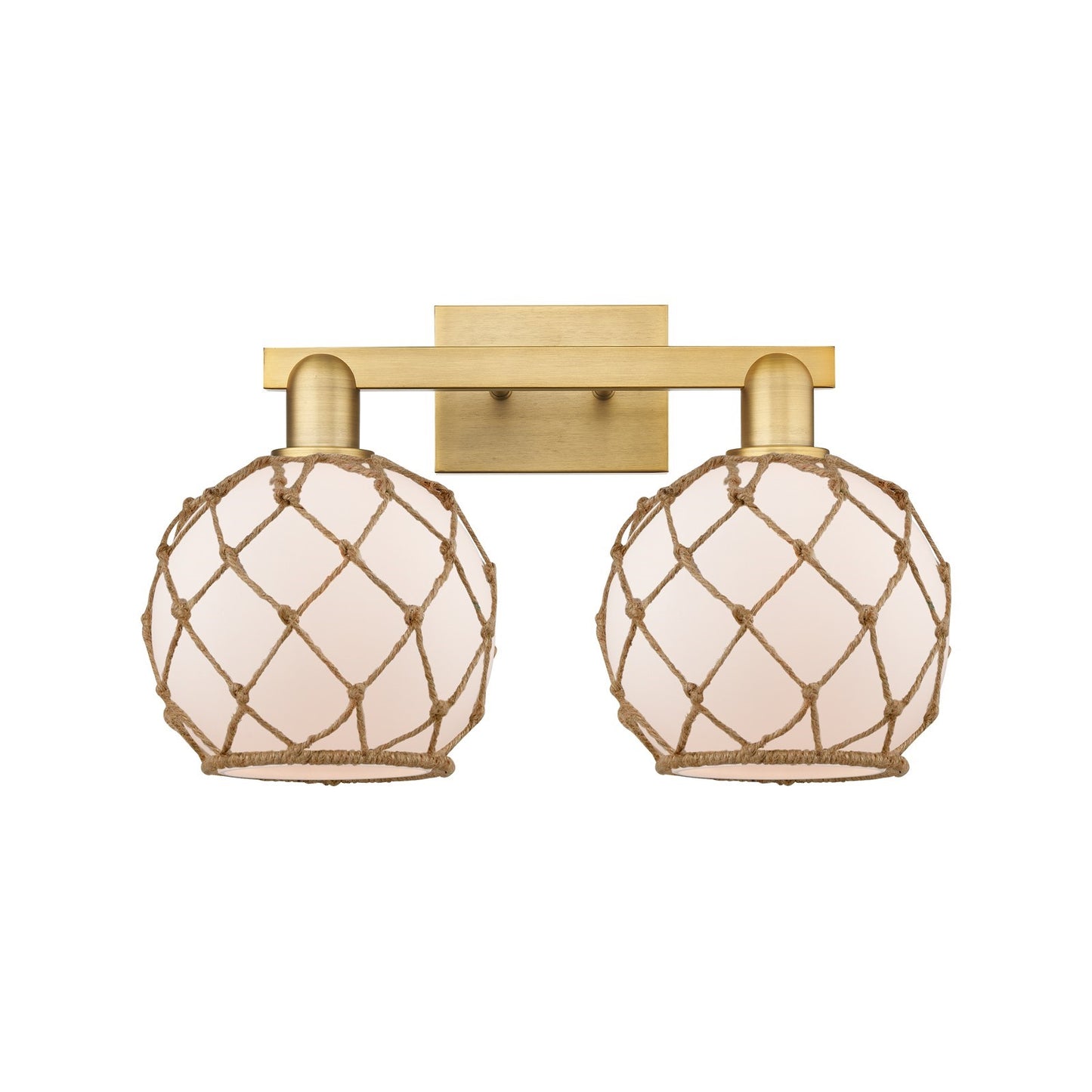 Innovations Farmhouse Rope 19in 2-Light Bath Vanity | Industrial Brushed Brass Steel and White Frosted Glass with Rope | Model 716-2W-BB-G121-8RW