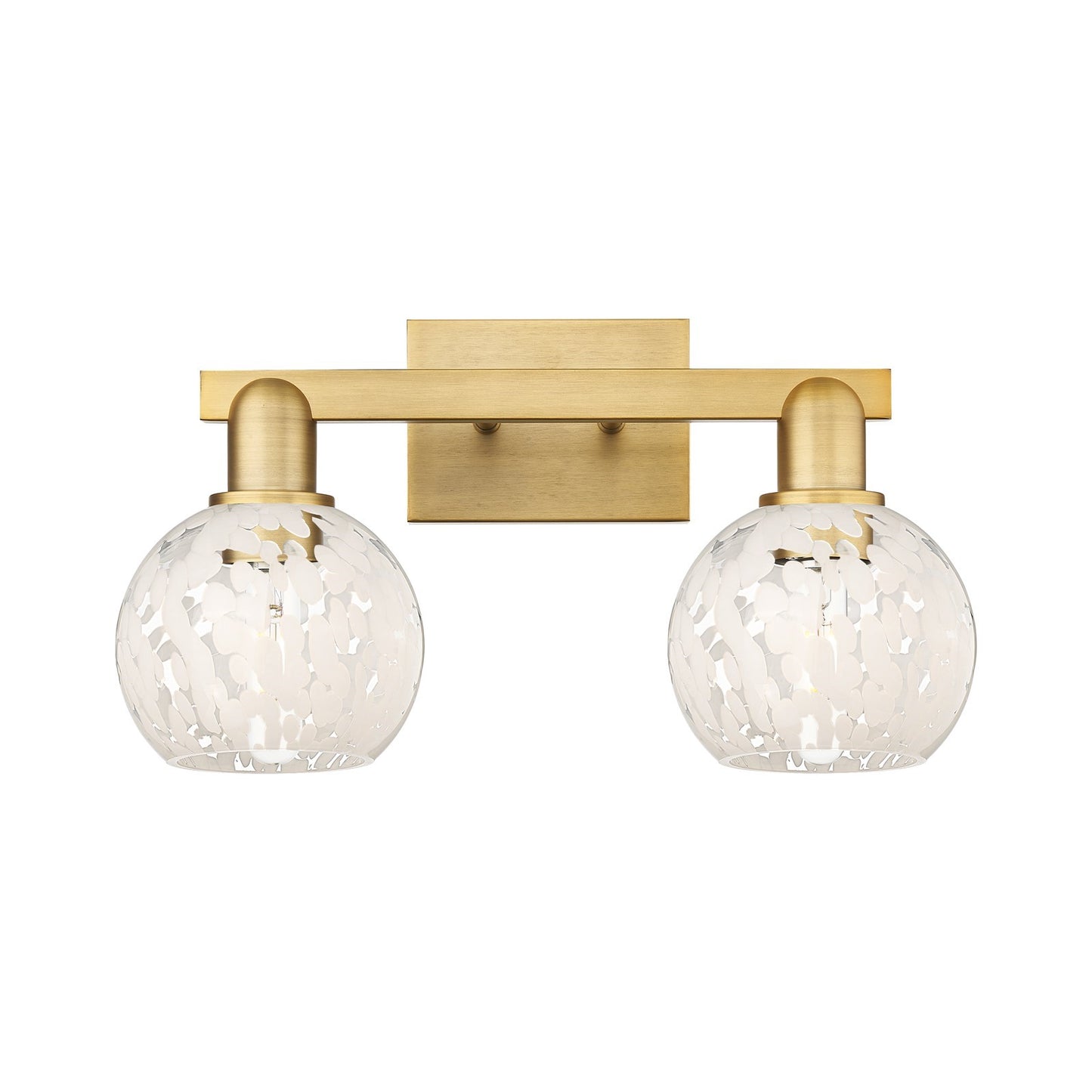 Innovations White Mouchette 17in 2-Light Bath Vanity Light | Industrial Brushed Brass and White Mouchette Glass | Bathroom | Model 716-2W-BB-G1216-6WM