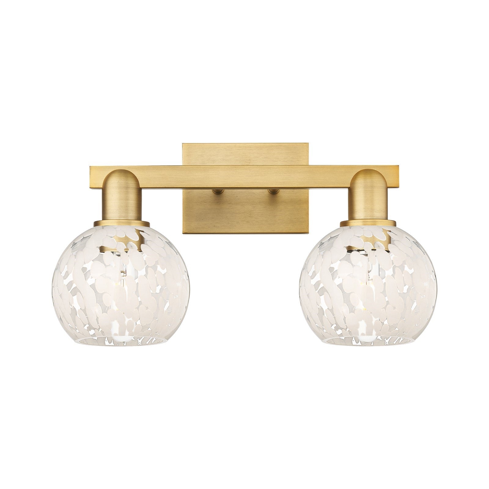 Innovations White Mouchette 17in 2-Light Bath Vanity Light | Industrial Brushed Brass and White Mouchette Glass | Bathroom | Model 716-2W-BB-G1216-6WM
