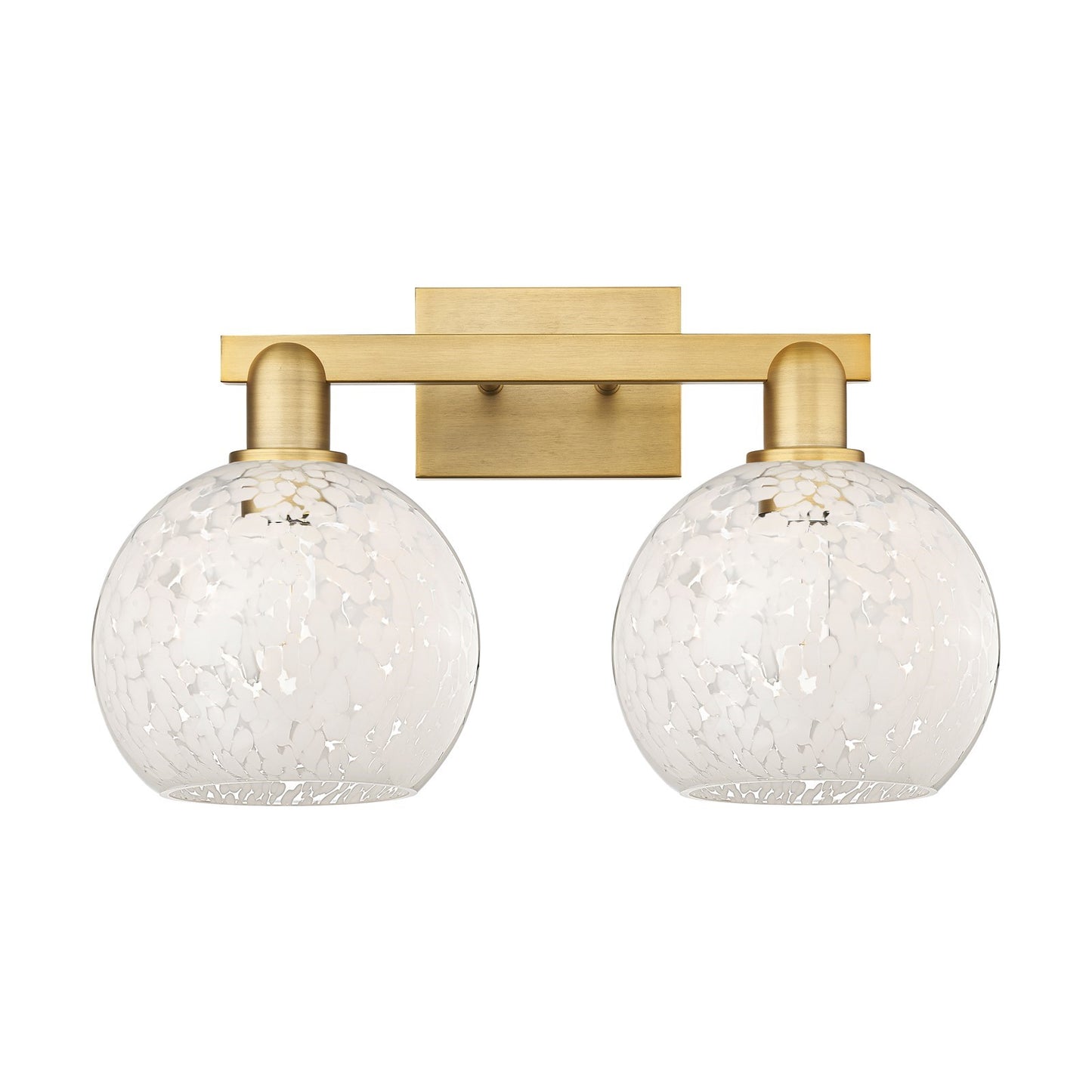 Innovations Lighting White Mouchette 19in 2-Light Bath Vanity | Industrial Brushed Brass and White Mouchette Glass | Bathroom | Model 716-2W-BB-G1216-8WM
