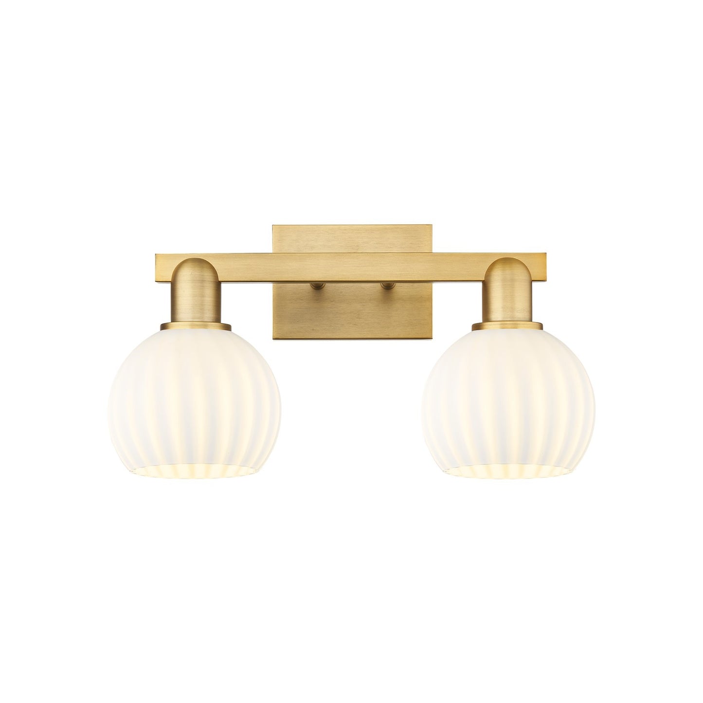 Innovations Lighting White Venetian 17in 2-Light Bath Vanity | Industrial Brushed Brass and White Venetian Glass | Bathroom | Model 716-2W-BB-G1217-6WV