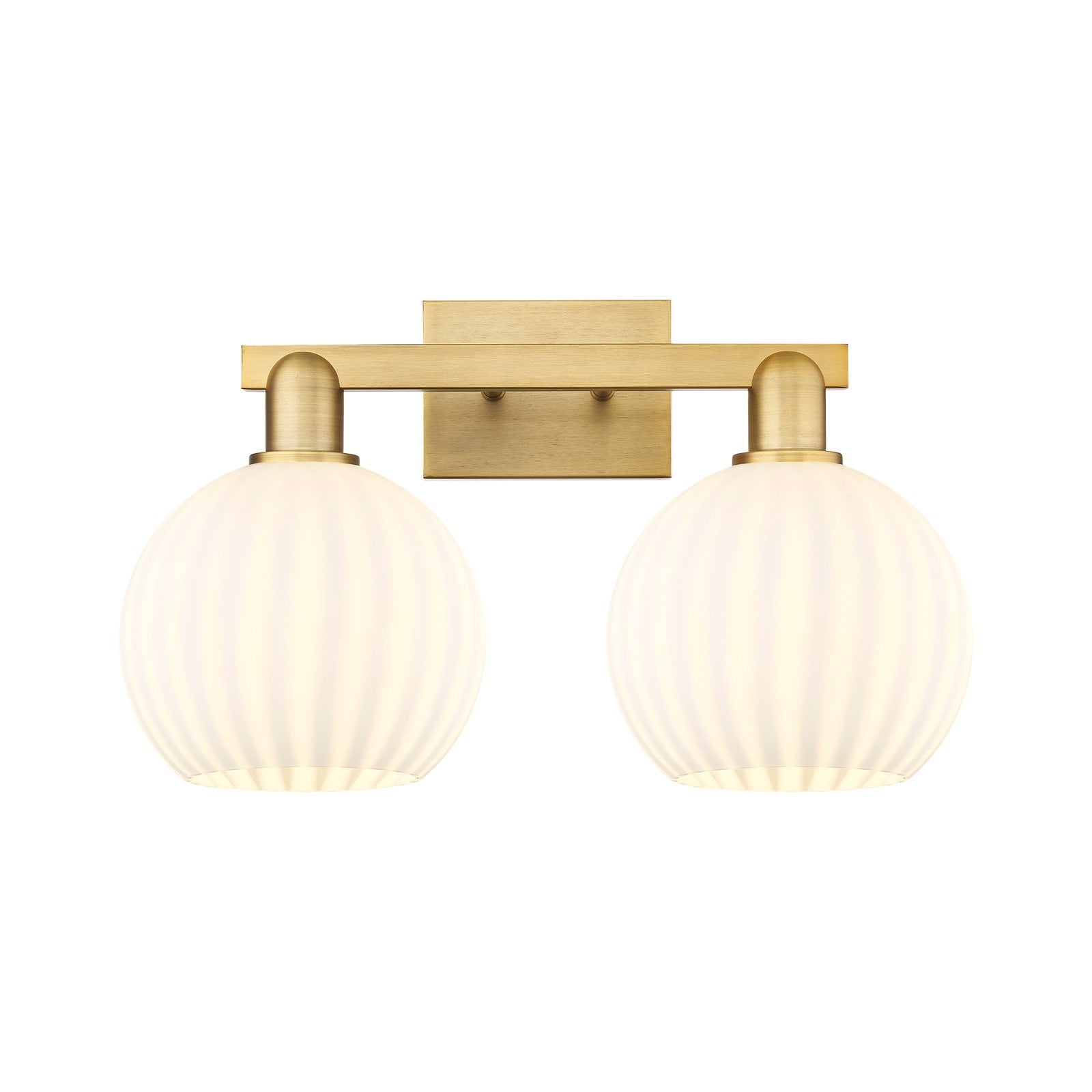 Innovations Lighting White Venetian 19in 2-Light Bath Vanity | Industrial Brushed Brass and White Glass | Bathroom & Powder | Model 716-2W-BB-G1217-8WV