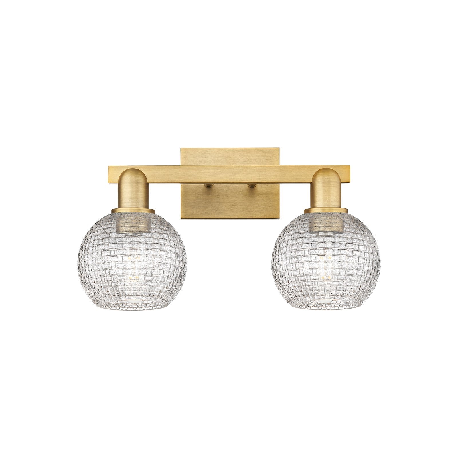 Innovations Athens 17in 2-Light Bath Vanity | Industrial Brushed Brass and Clear Basket Weave Glass | Bathroom Vanity Light | Model 716-2W-BB-G122C-6CL