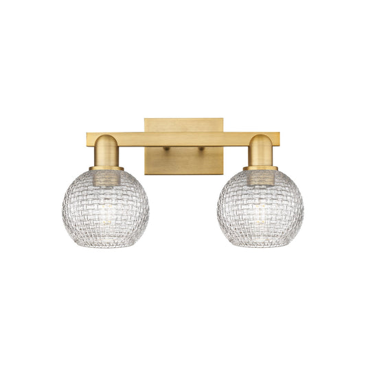 Innovations Athens 17in 2-Light Bath Vanity | Industrial Brushed Brass and Clear Basket Weave Glass | Bathroom Vanity Light | Model 716-2W-BB-G122C-6CL