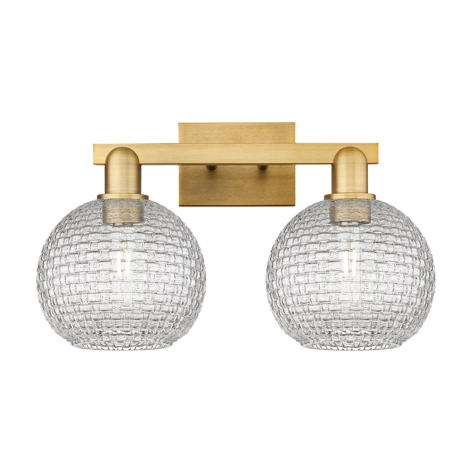 Innovations Athens 19in 2-Light Bath Vanity Light | Industrial Brushed Brass and Clear Basket Weave Glass | Bathroom Vanity | Model 716-2W-BB-G122C-8CL