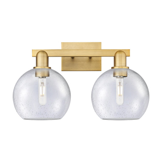 Innovations Athens 19in 2-Light Bath Vanity Light | Industrial Brushed Brass Steel and Seedy Glass | Bathroom Vanity | 19 x 11.75 | Model 716-2W-BB-G124-8