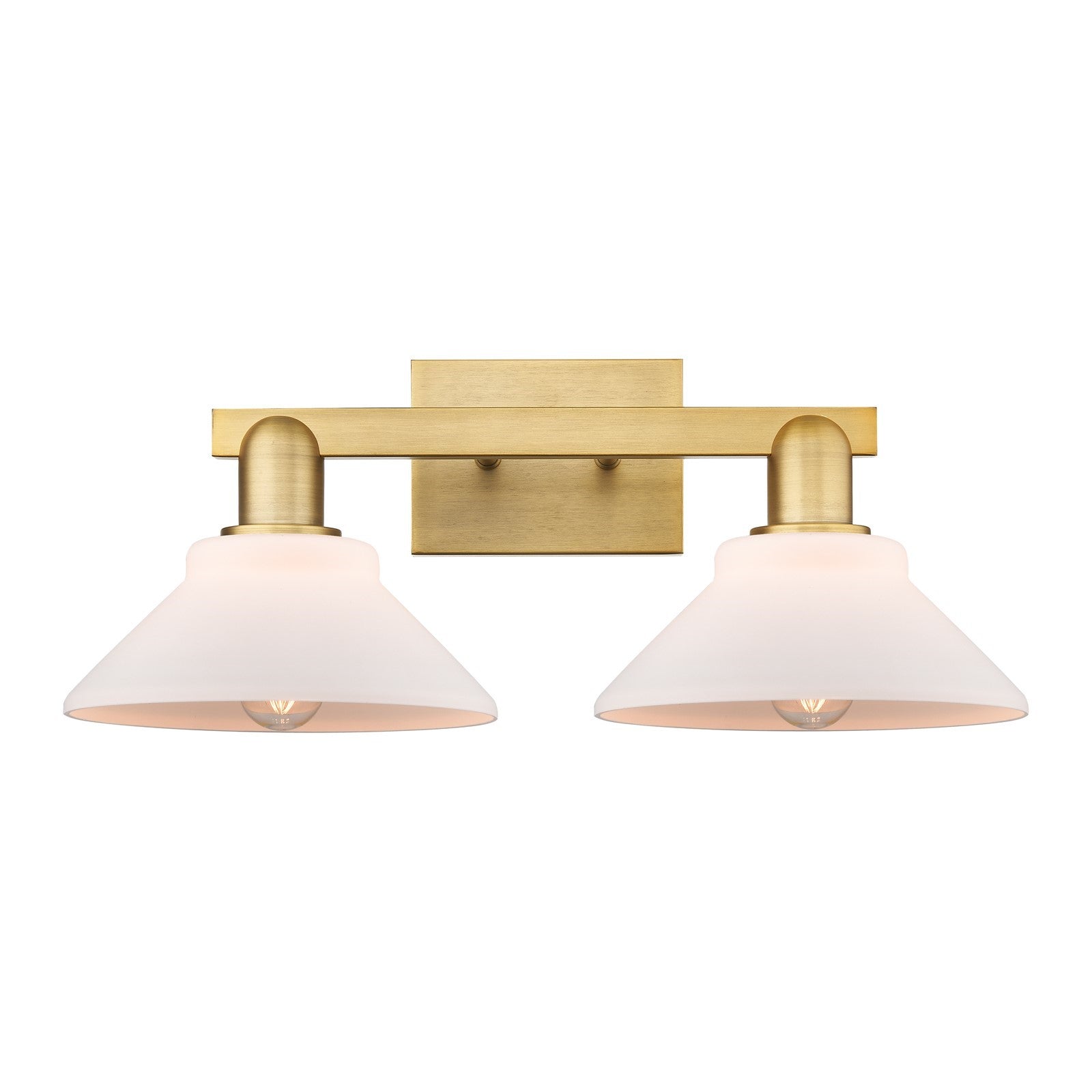 Innovations Orwell 19in 2-Light Bath Vanity Light | Industrial Brushed Brass Steel and Matte White Glass | Bathroom Vanity | 19.38 | Model 716-2W-BB-G131