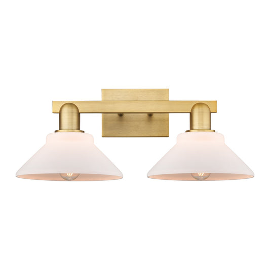Innovations Orwell 19in 2-Light Bath Vanity Light | Industrial Brushed Brass Steel and Matte White Glass | Bathroom Vanity | 19.38 | Model 716-2W-BB-G131