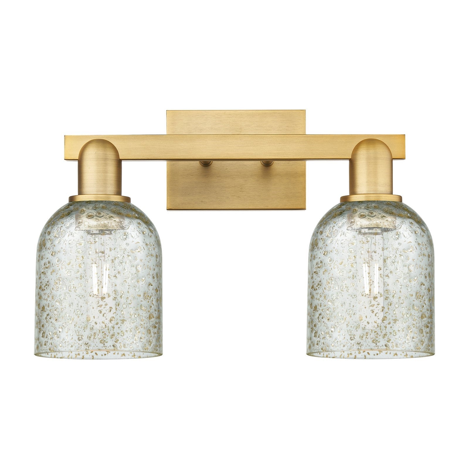 Innovations Caledonia 16in 2-Light Bath Vanity Light | Industrial Brushed Brass Steel and Mica Glass | Bathroom Vanity | 16 x 10.75 | Model 716-2W-BB-G259