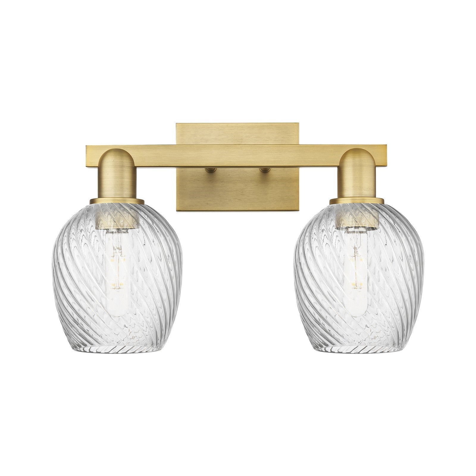 Innovations Salina 2-Light 17in Bath Vanity Light | Industrial Brushed Brass Steel and Clear Spiral Fluted Glass | Bathroom Vanity | Model 716-2W-BB-G292