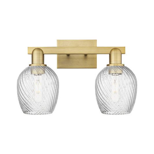 Innovations Salina 2-Light 17in Bath Vanity Light | Industrial Brushed Brass Steel and Clear Spiral Fluted Glass | Bathroom Vanity | Model 716-2W-BB-G292