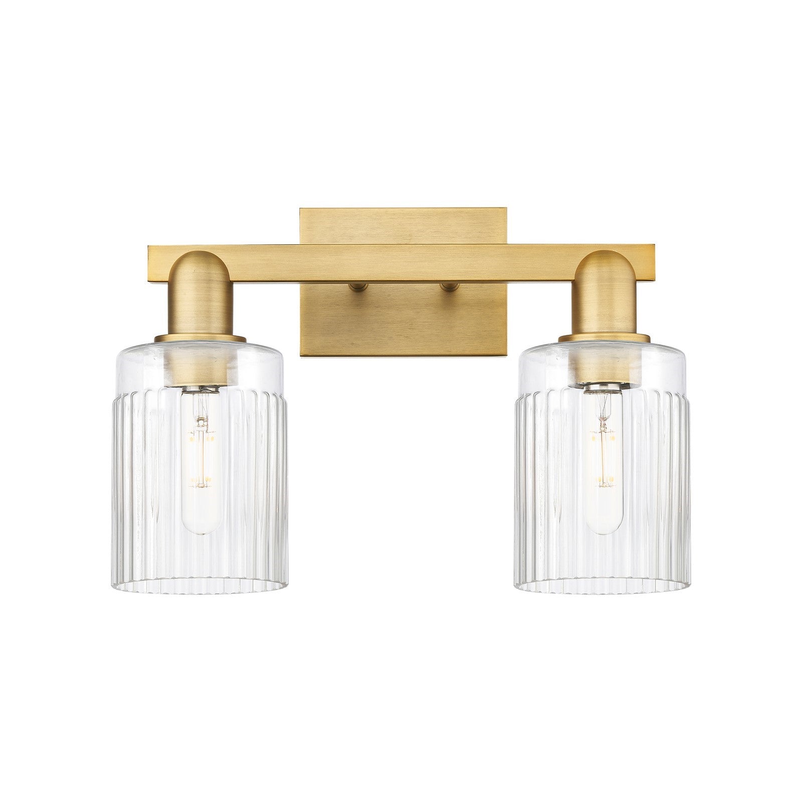 Innovations Hadley 16in 2-Light Bath Vanity Light | Industrial Brushed Brass Steel and Clear Ribbed Glass | Bathroom Vanity & | Model 716-2W-BB-G342