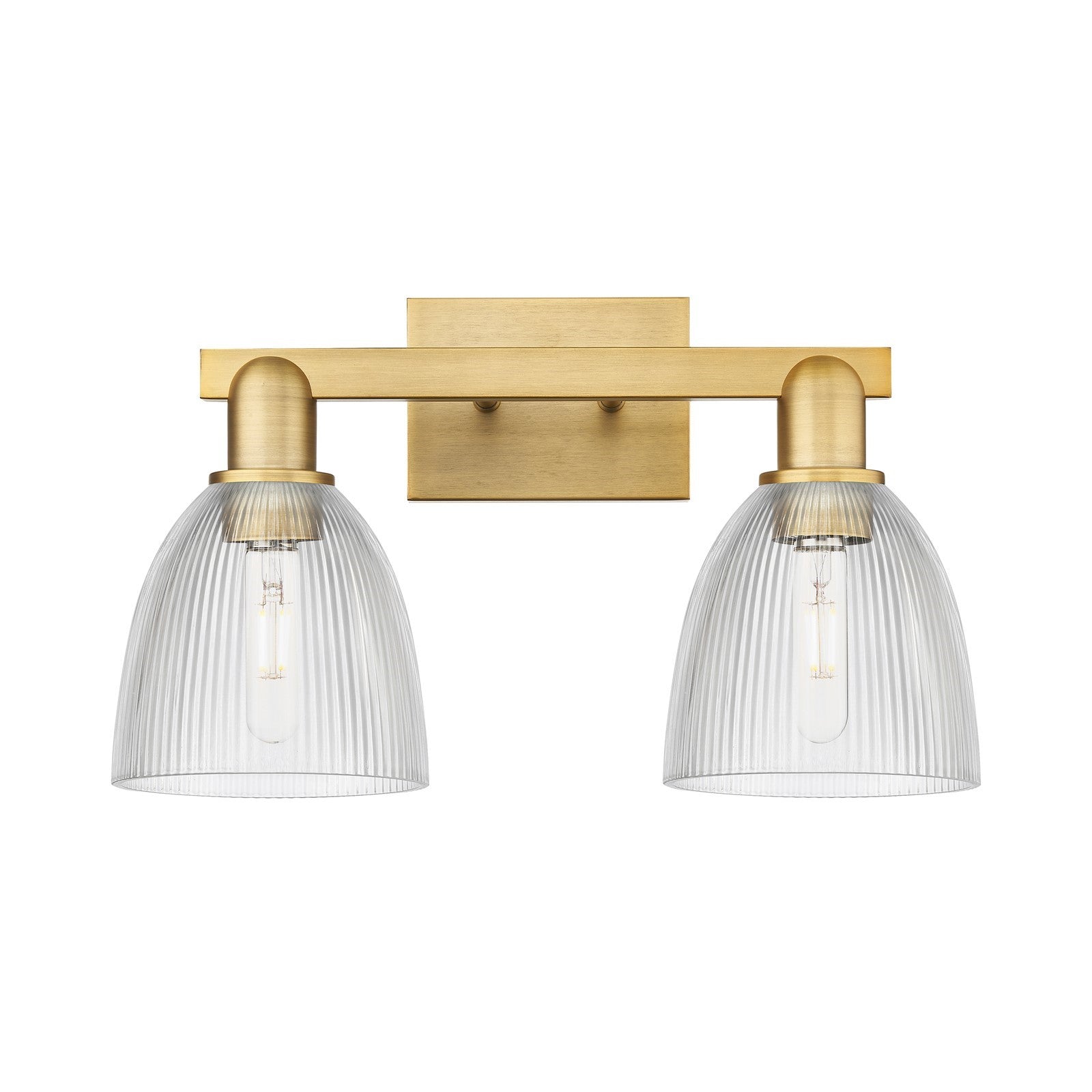 Innovations Castile 17in 2-Light Bath Vanity Light | Industrial Brushed Brass Steel and Clear Glass | Bathroom Vanity | 17 x 10.75 | Model 716-2W-BB-G382