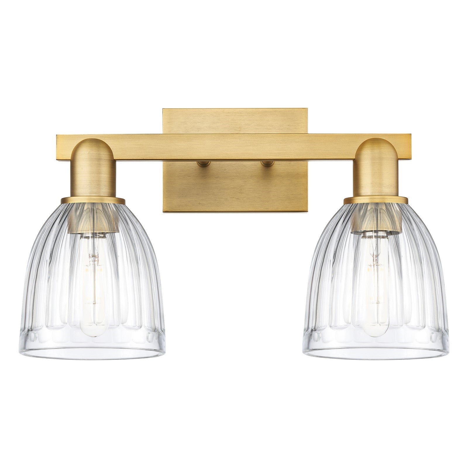 Innovations Brookfield 17in 2-Light Bath Vanity | Industrial Brushed Brass Steel and Clear Ribbed Glass | Bathroom Vanity Light | Model 716-2W-BB-G442