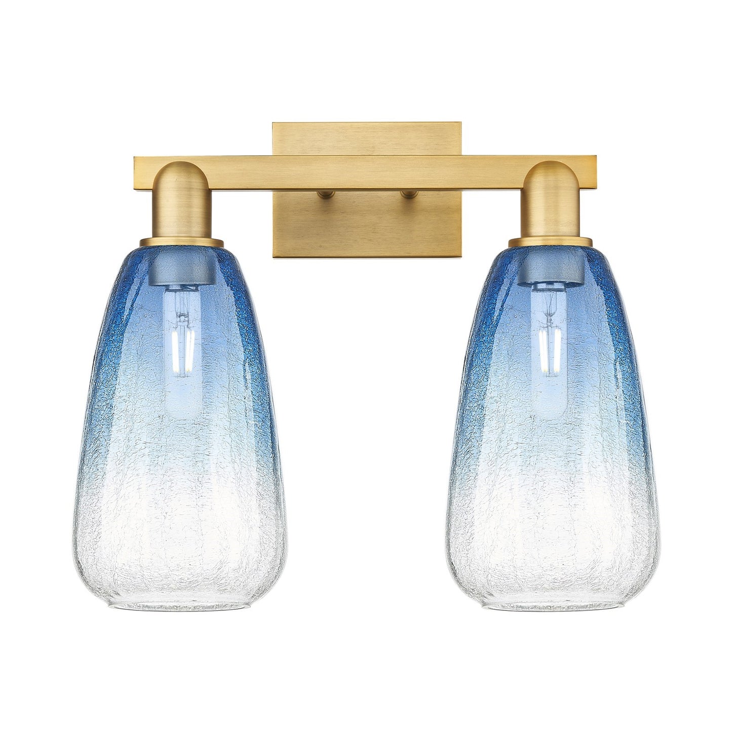 Innovations Brookhaven Almond 17in 2-Light Bath Vanity Light | Industrial Brushed Brass and Sapphire Blue Glass | Bathroom | Model 716-2W-BB-G480-6SB