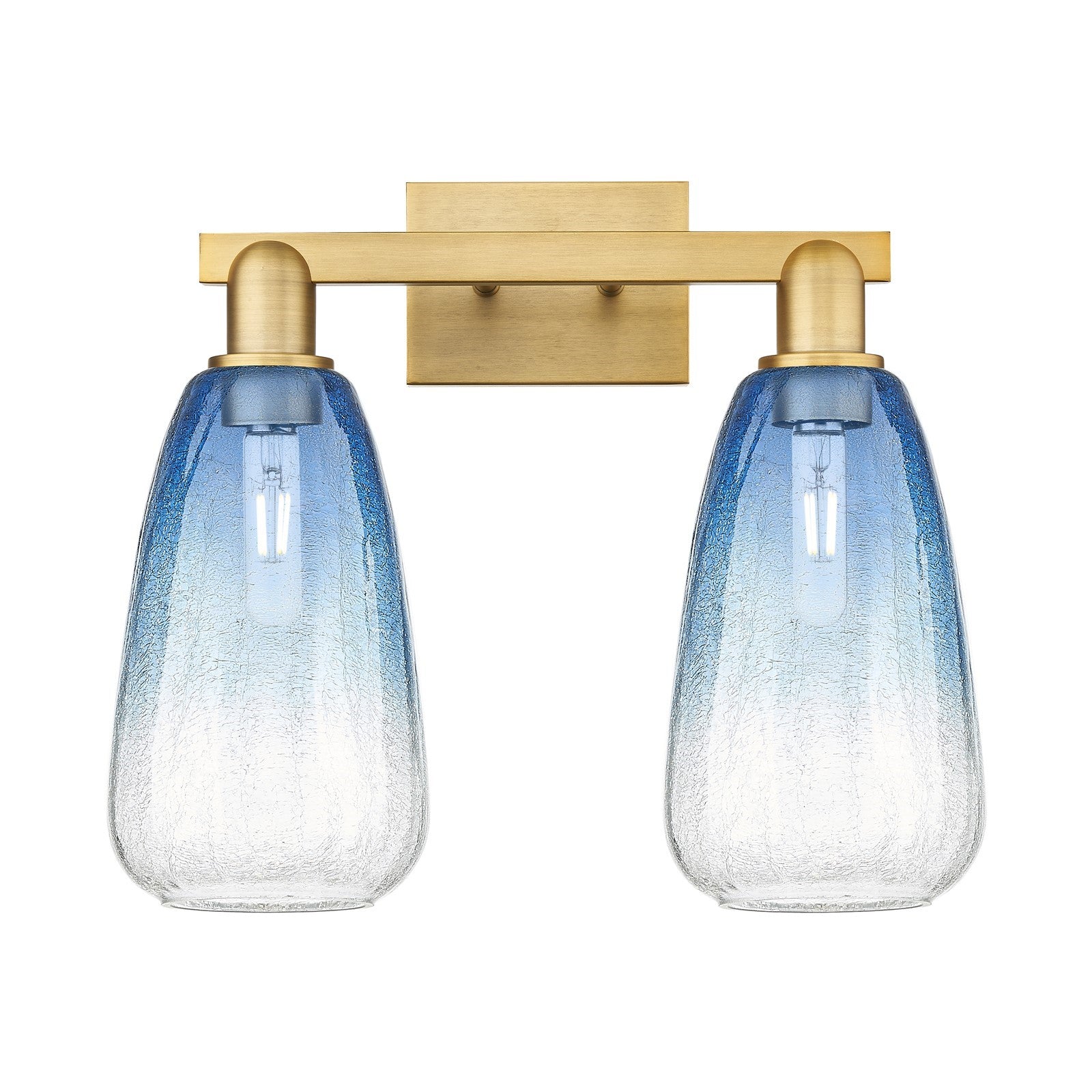 Innovations Brookhaven Almond 17in 2-Light Bath Vanity Light | Industrial Brushed Brass and Sapphire Blue Glass | Bathroom | Model 716-2W-BB-G480-6SB