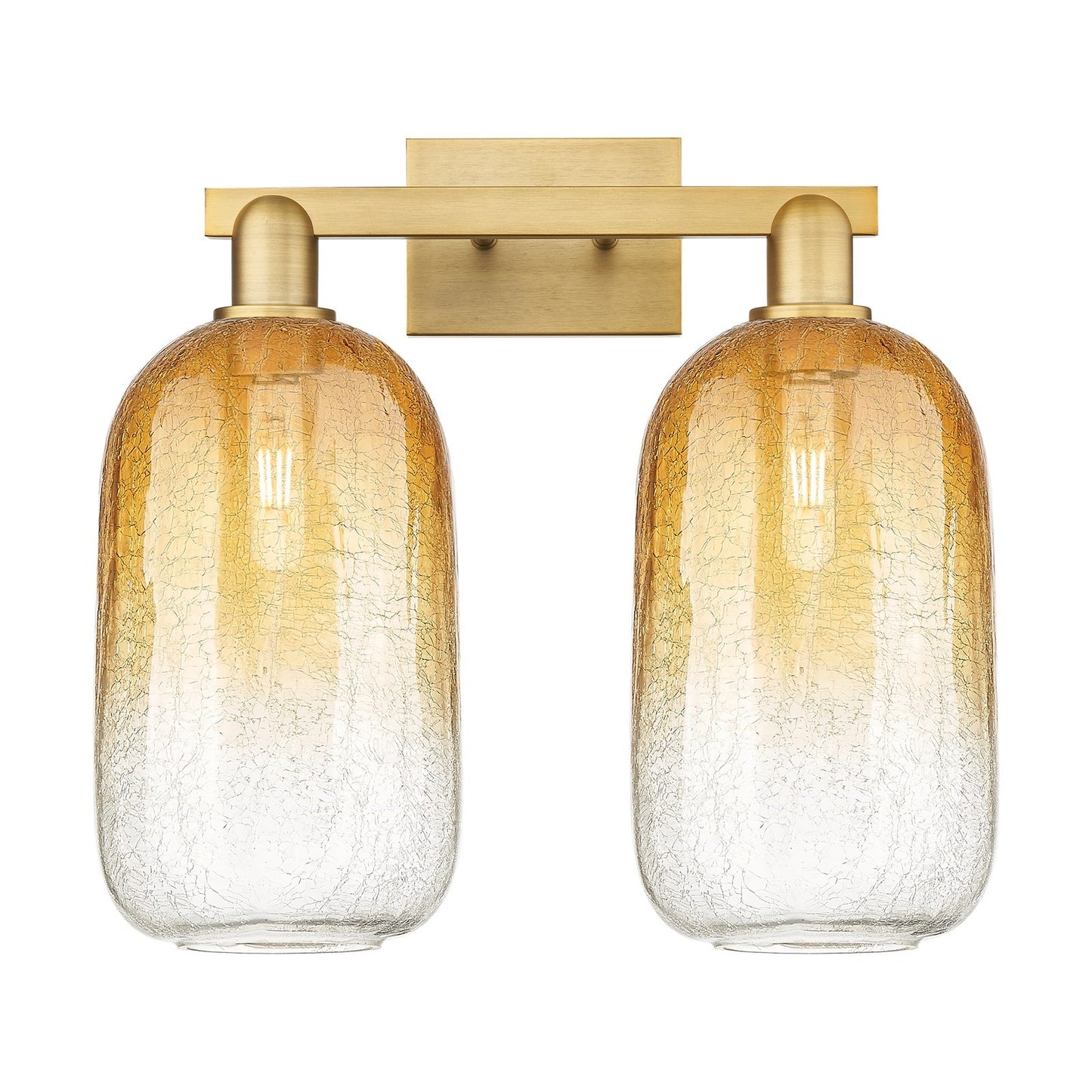 Innovations Brookhaven Cloche 18in 2-Light Bath Vanity Light | Industrial Brushed Brass Steel and Amber Glass | Bathroom Vanity | Model 716-2W-BB-G482-7AM
