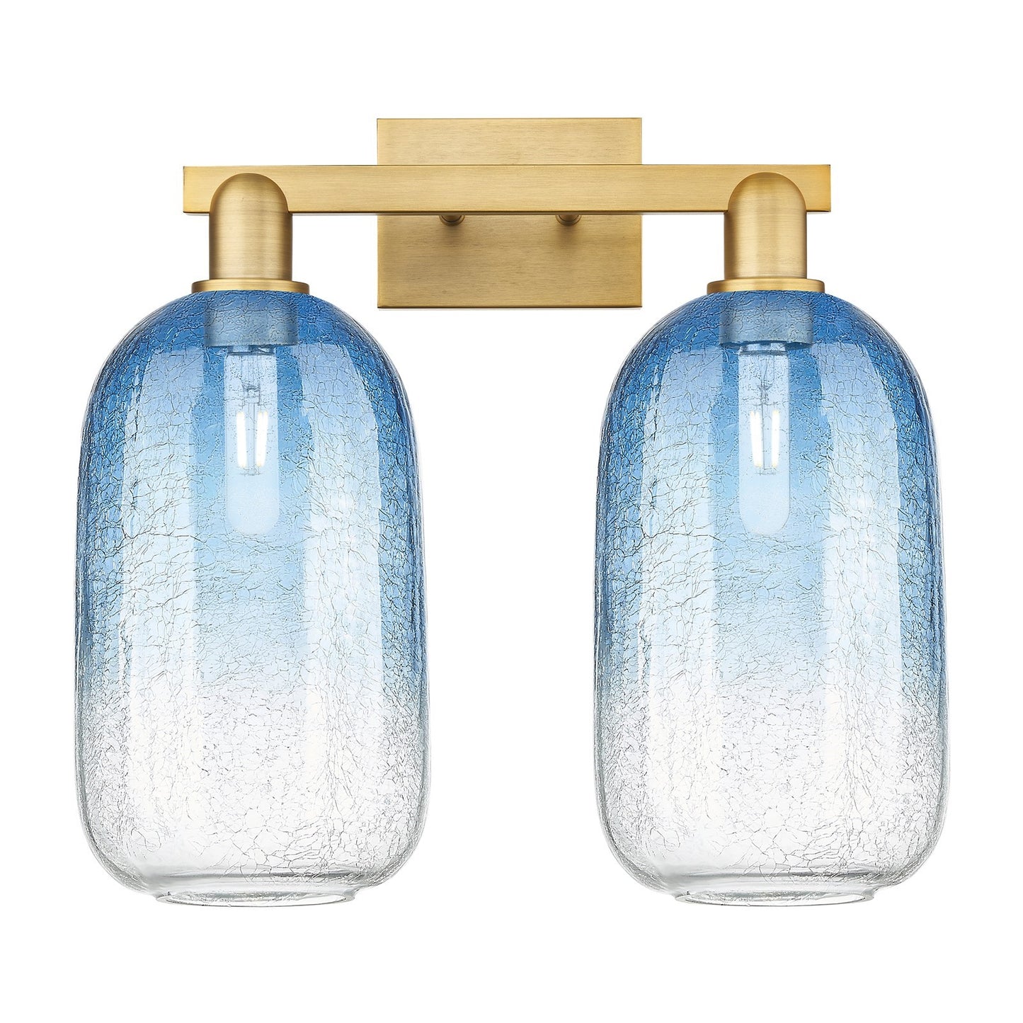 Innovations Brookhaven Cloche 18in 2-Light Bath Vanity Light | Industrial Brushed Brass Steel and Sapphire Blue Glass | Model 716-2W-BB-G482-7SB