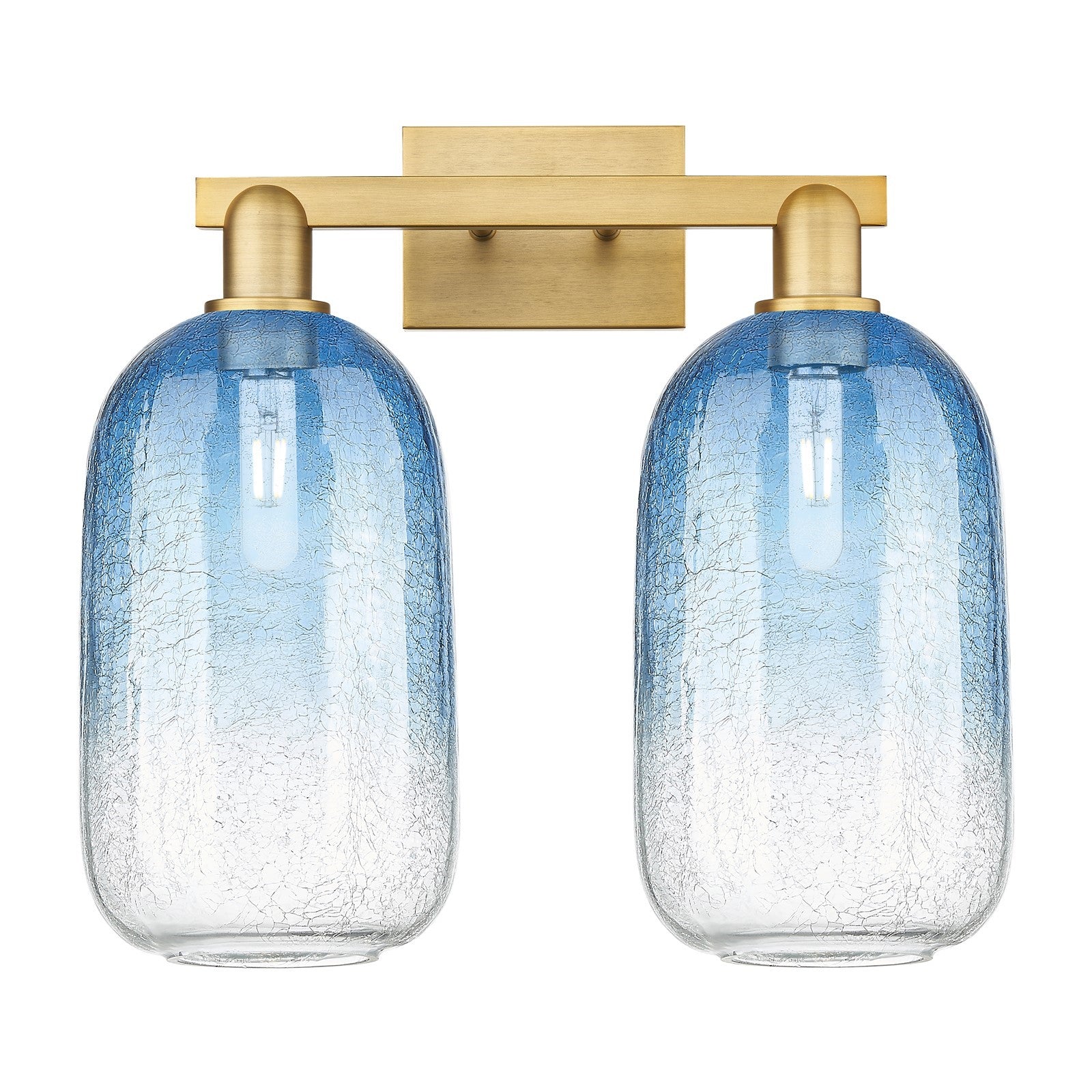 Innovations Brookhaven Cloche 18in 2-Light Bath Vanity Light | Industrial Brushed Brass Steel and Sapphire Blue Glass | Model 716-2W-BB-G482-7SB