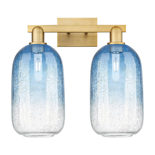 Innovations Brookhaven Cloche 18in 2-Light Bath Vanity Light | Industrial Brushed Brass Steel and Sapphire Blue Glass | Model 716-2W-BB-G482-7SB