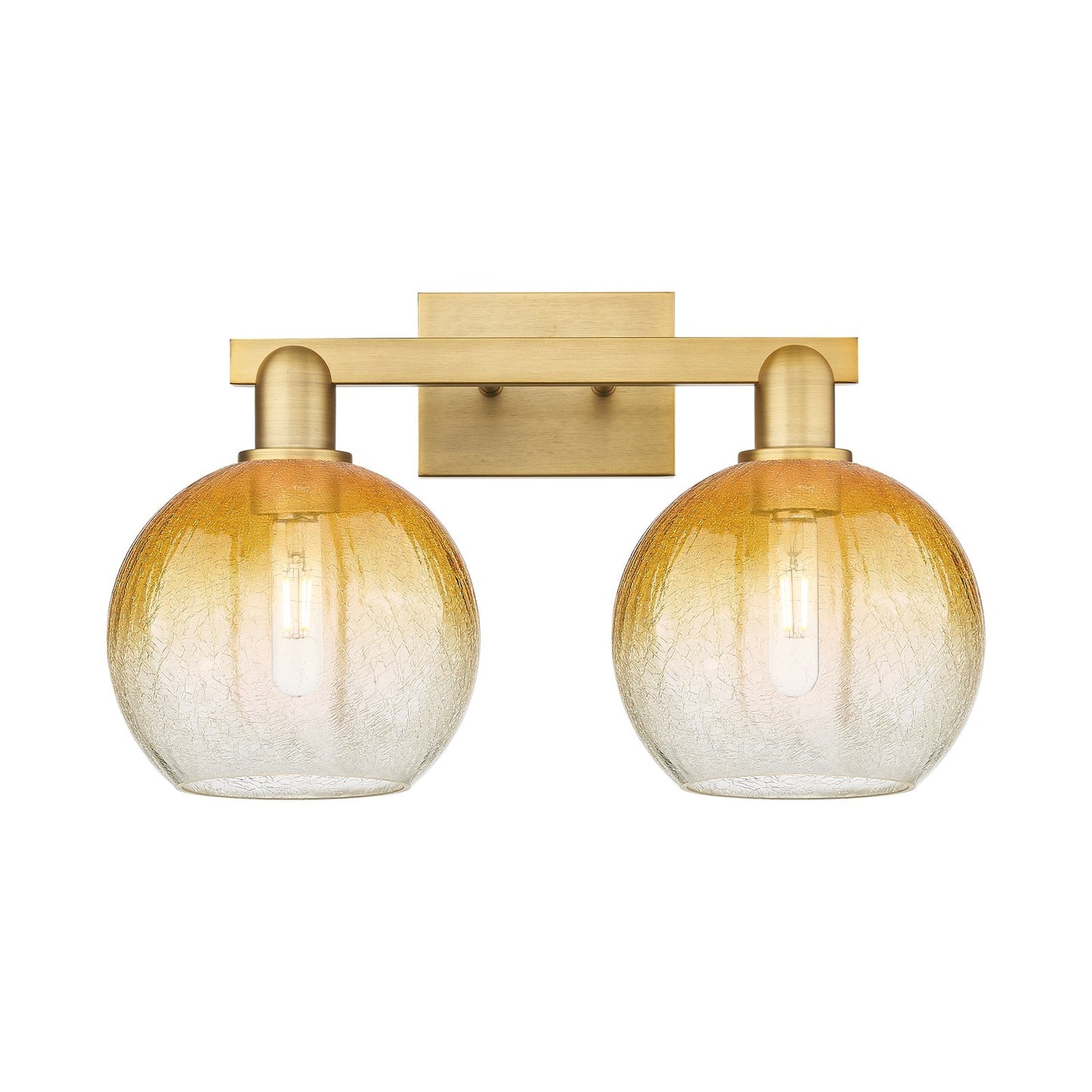 Innovations Brookhaven Globe 19in 2-Light Bath Vanity Light | Industrial Brushed Brass and Amber Glass | Bathroom Vanity | 19 x | Model 716-2W-BB-G483-8AM