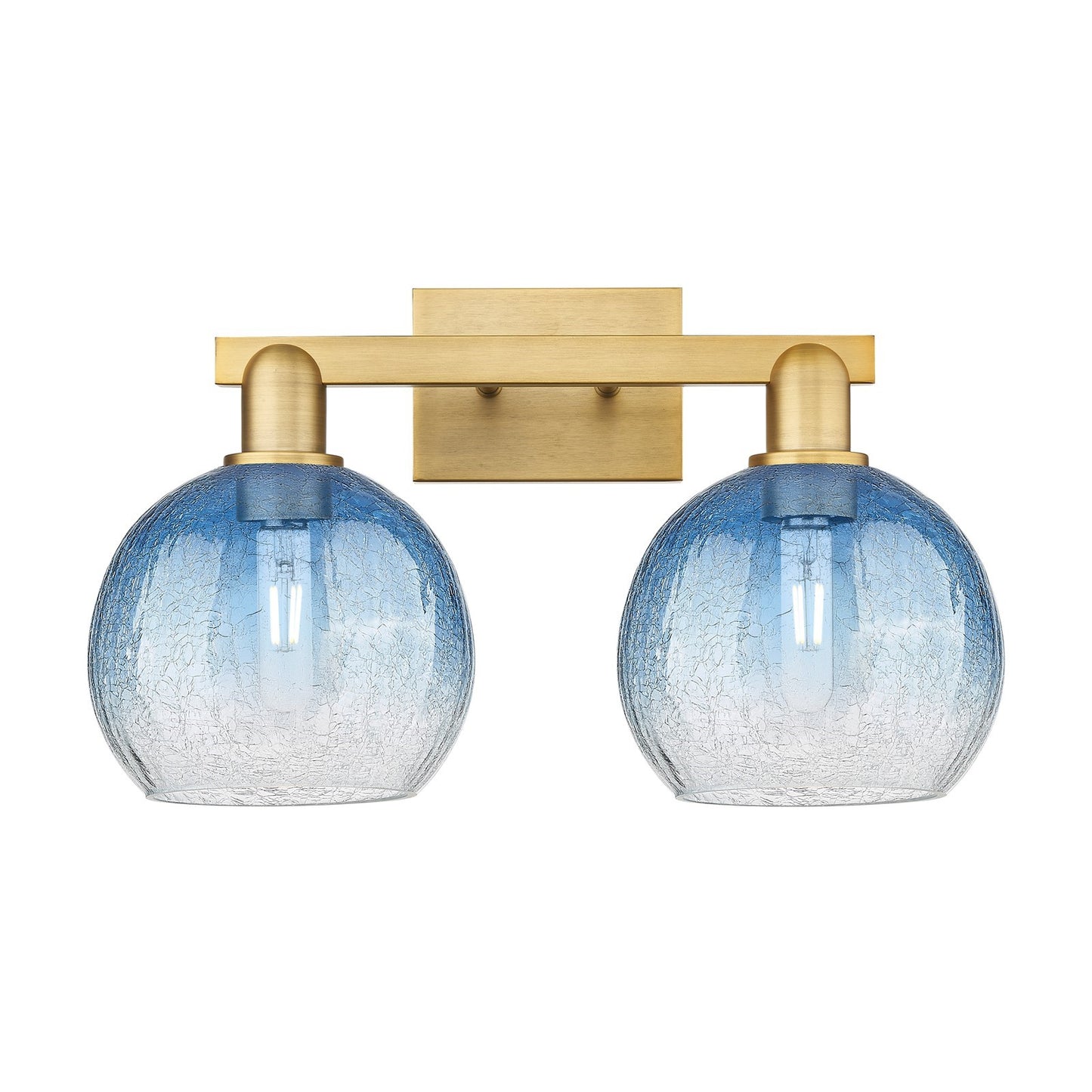 Innovations Brookhaven Globe 19in 2-Light Bath Vanity Light | Industrial Brushed Brass and Sapphire Blue Glass | Entryway & | Model 716-2W-BB-G483-8SB