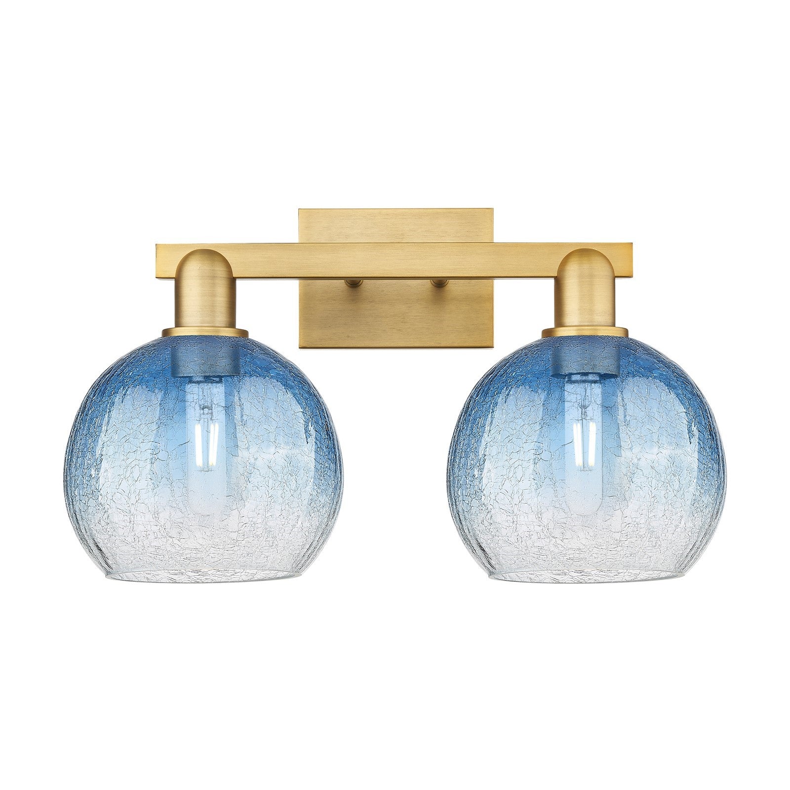 Innovations Brookhaven Globe 19in 2-Light Bath Vanity Light | Industrial Brushed Brass and Sapphire Blue Glass | Entryway & | Model 716-2W-BB-G483-8SB