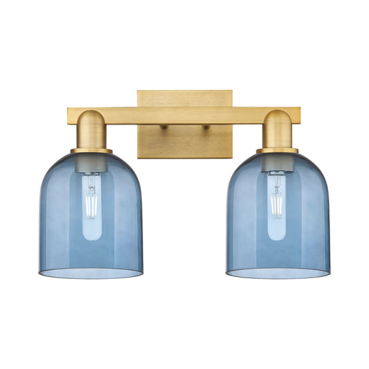Innovations Bella 17in 2-Light Bath Vanity Light | Brushed Brass Steel and Blue Bell Glass | Bathroom Vanity | 16.5 x 11.25 x | Model 716-2W-BB-G558-6BL