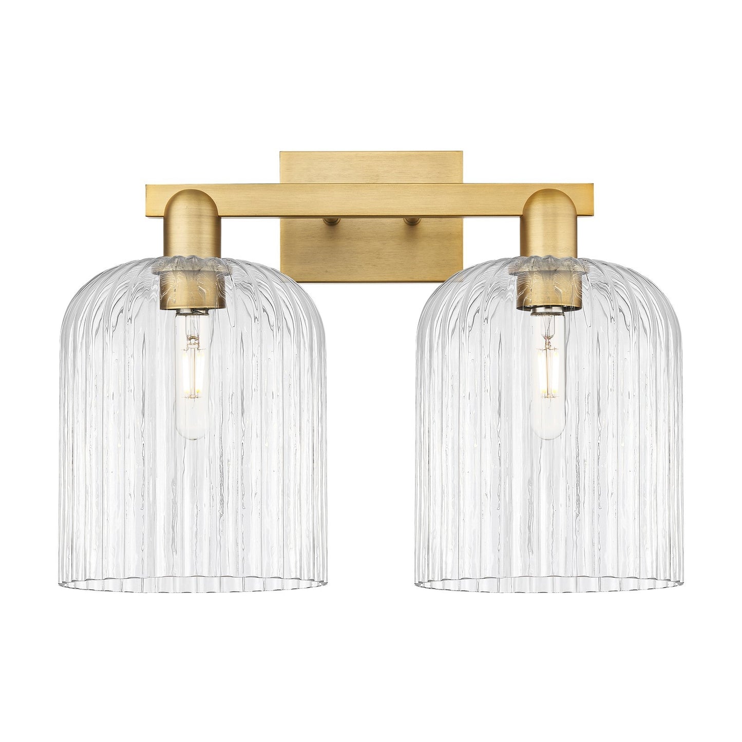 Innovations Bridal Veil 19in 2-Light Bath Vanity | Brushed Brass Steel and Clear Ribbed Glass | Bathroom Vanity & Powder Room | Model 716-2W-BB-G559-8CL