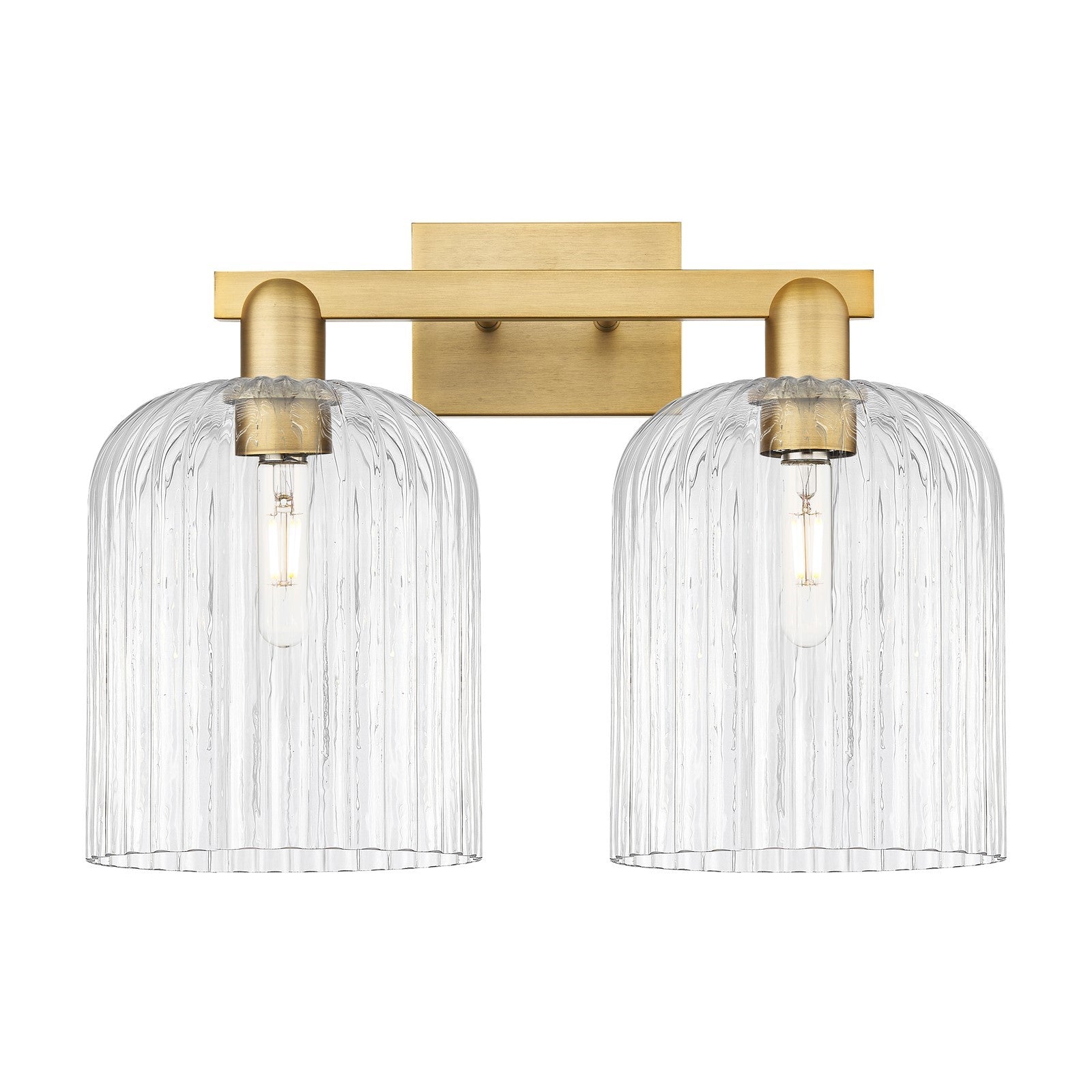 Innovations Bridal Veil 19in 2-Light Bath Vanity | Brushed Brass Steel and Clear Ribbed Glass | Bathroom Vanity & Powder Room | Model 716-2W-BB-G559-8CL