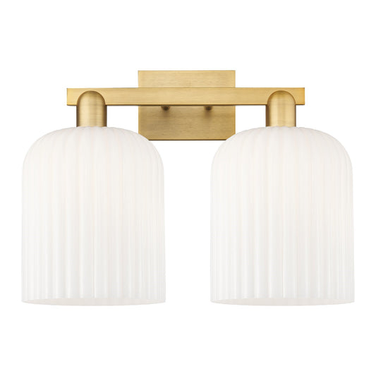 Innovations Bridal Veil 19in 2-Light Bath Vanity Light | Industrial Brushed Brass and Gloss White Ribbed Glass | Bathroom | Model 716-2W-BB-G559-8GWH