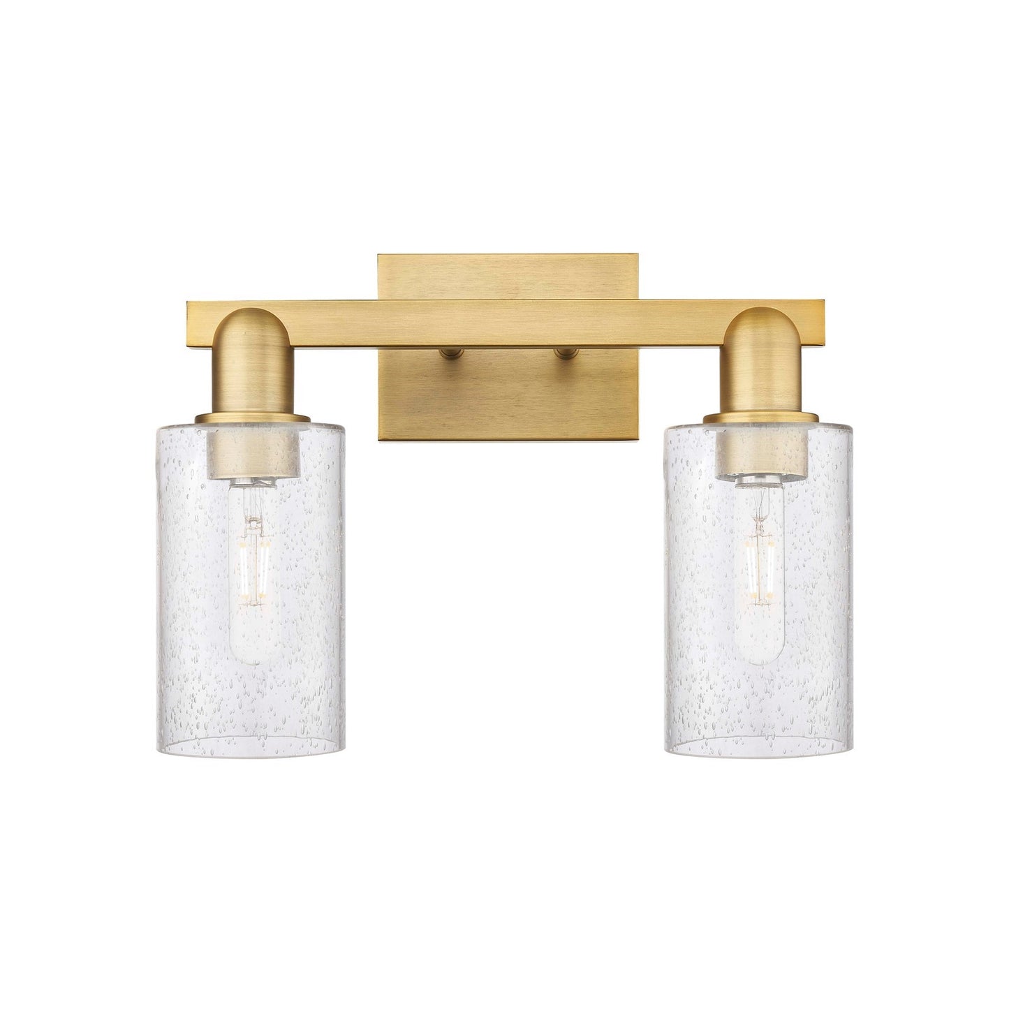 Innovations Clymer 15in 2-Light Bath Vanity Light | Industrial Brushed Brass Steel and Seedy Glass | Bathroom Vanity | 14.88 x | Model 716-2W-BB-G804