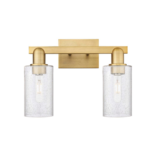 Innovations Clymer 15in 2-Light Bath Vanity Light | Industrial Brushed Brass Steel and Seedy Glass | Bathroom Vanity | 14.88 x | Model 716-2W-BB-G804