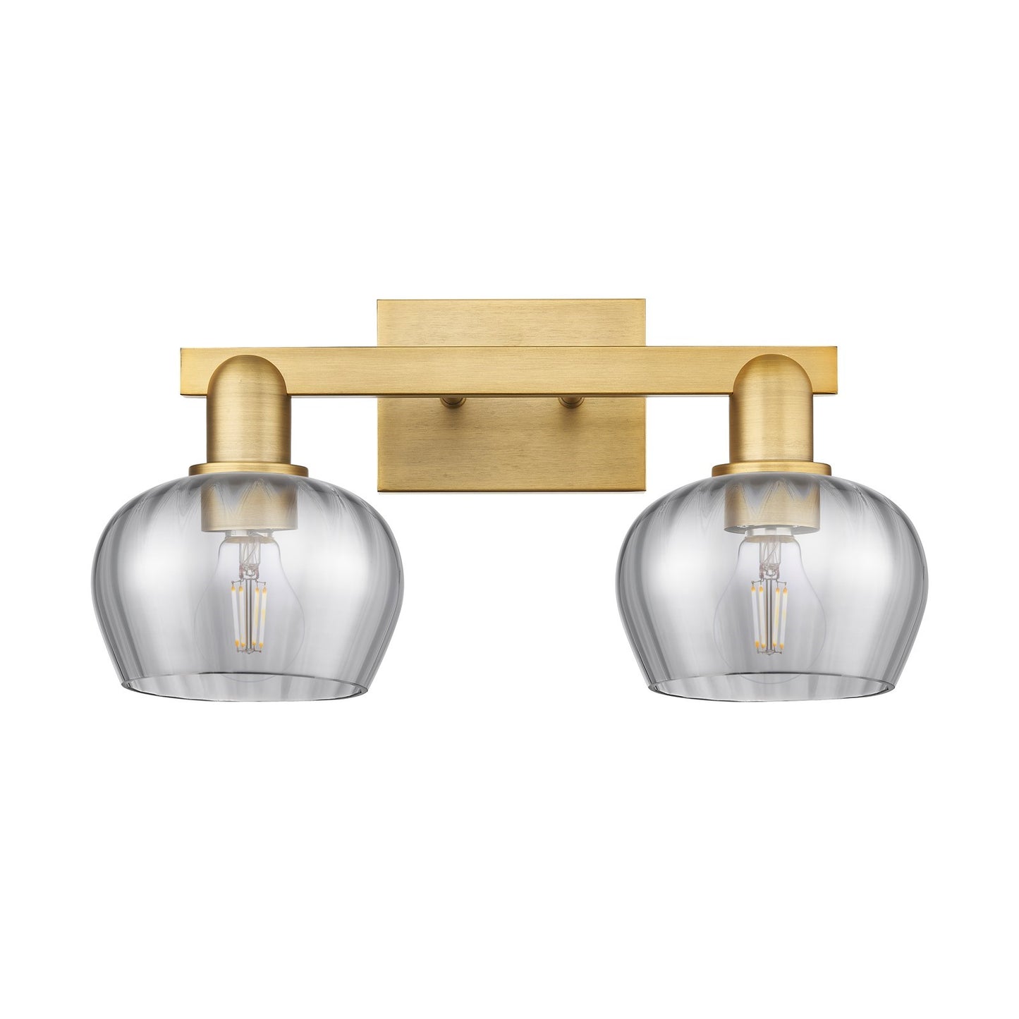 Innovations Fenton 18in 2-Light Bath Vanity Light | Industrial Brushed Brass and Light Smoke Ribbed Glass | Bathroom Vanity | 17.5 x | Model 716-2W-BB-G93