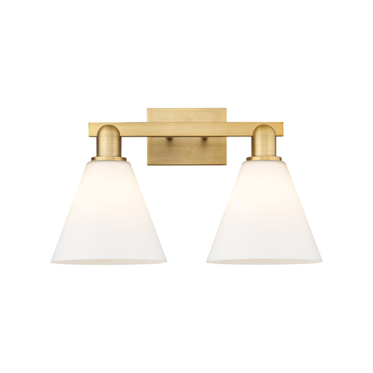 Innovations Berkshire Glass 19in 2-Light Bath Vanity | Industrial Brushed Brass and Matte White Glass | Bathroom Vanity & Powder | Model 716-2W-BB-GBC-81