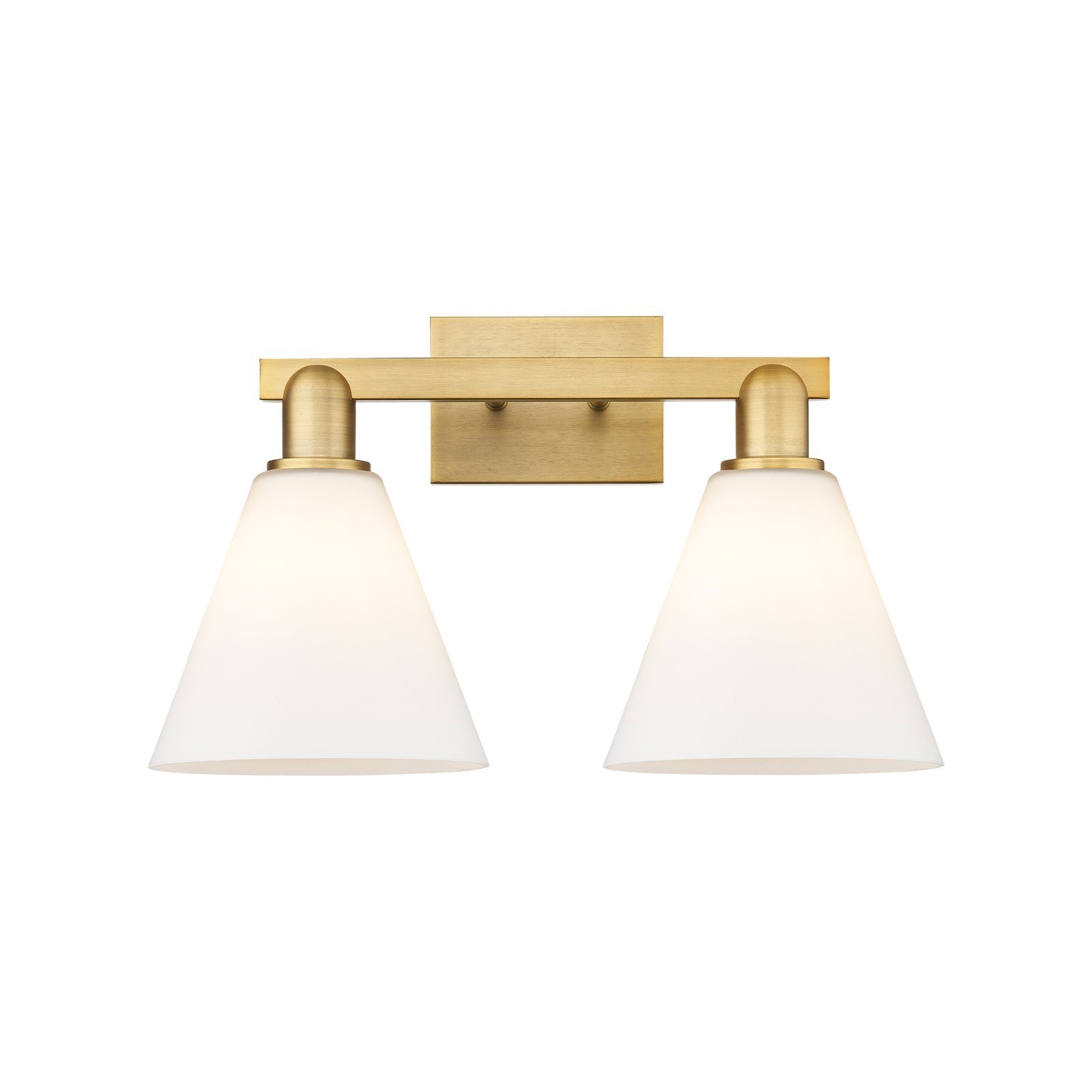 Innovations Berkshire Glass 19in 2-Light Bath Vanity | Industrial Brushed Brass and Matte White Glass | Bathroom Vanity & Powder | Model 716-2W-BB-GBC-81