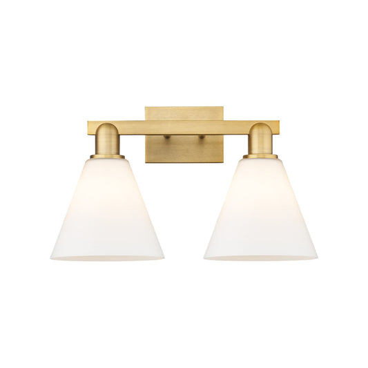 Innovations Berkshire Glass 19in 2-Light Bath Vanity | Industrial Brushed Brass and Matte White Glass | Bathroom Vanity & Powder | Model 716-2W-BB-GBC-81