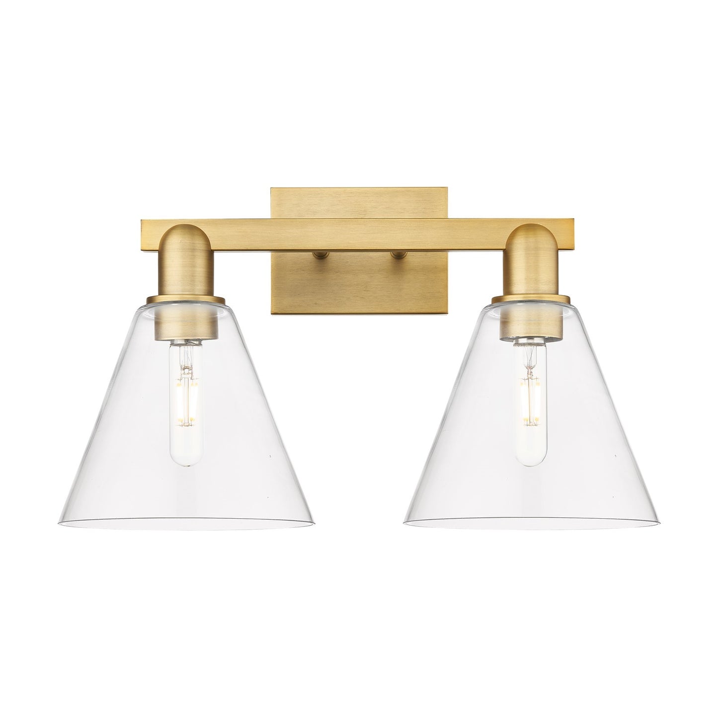 Innovations Berkshire Glass 19in 2-Light Bath Vanity | Industrial Brushed Brass and Clear Glass | Bathroom Vanity Light | 19 x | Model 716-2W-BB-GBC-82