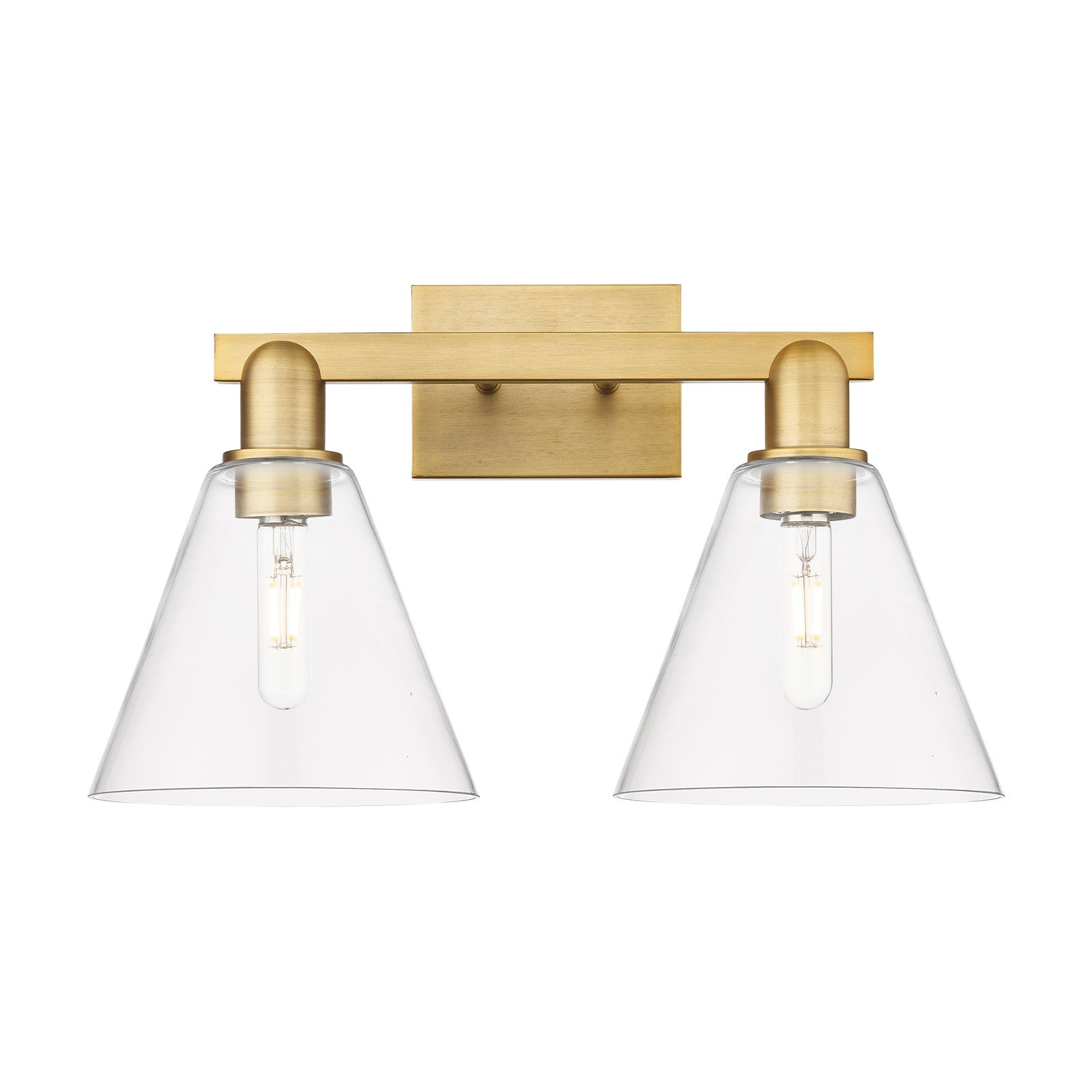 Innovations Berkshire Glass 19in 2-Light Bath Vanity | Industrial Brushed Brass and Clear Glass | Bathroom Vanity Light | 19 x | Model 716-2W-BB-GBC-82