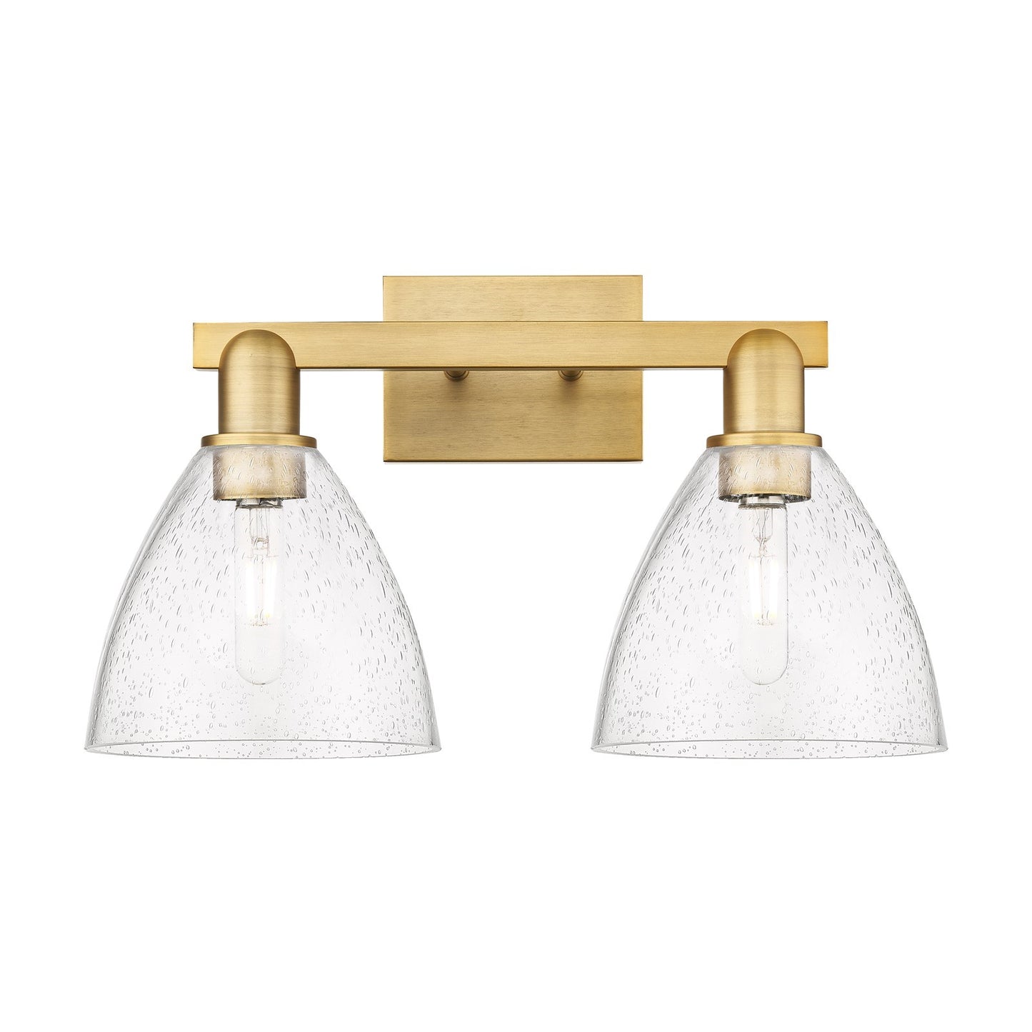 Innovations Bristol 19in 2-Light Bath Vanity Light | Industrial Brushed Brass Steel and Seedy Glass | Bathroom & Powder Room | Model 716-2W-BB-GBD-754