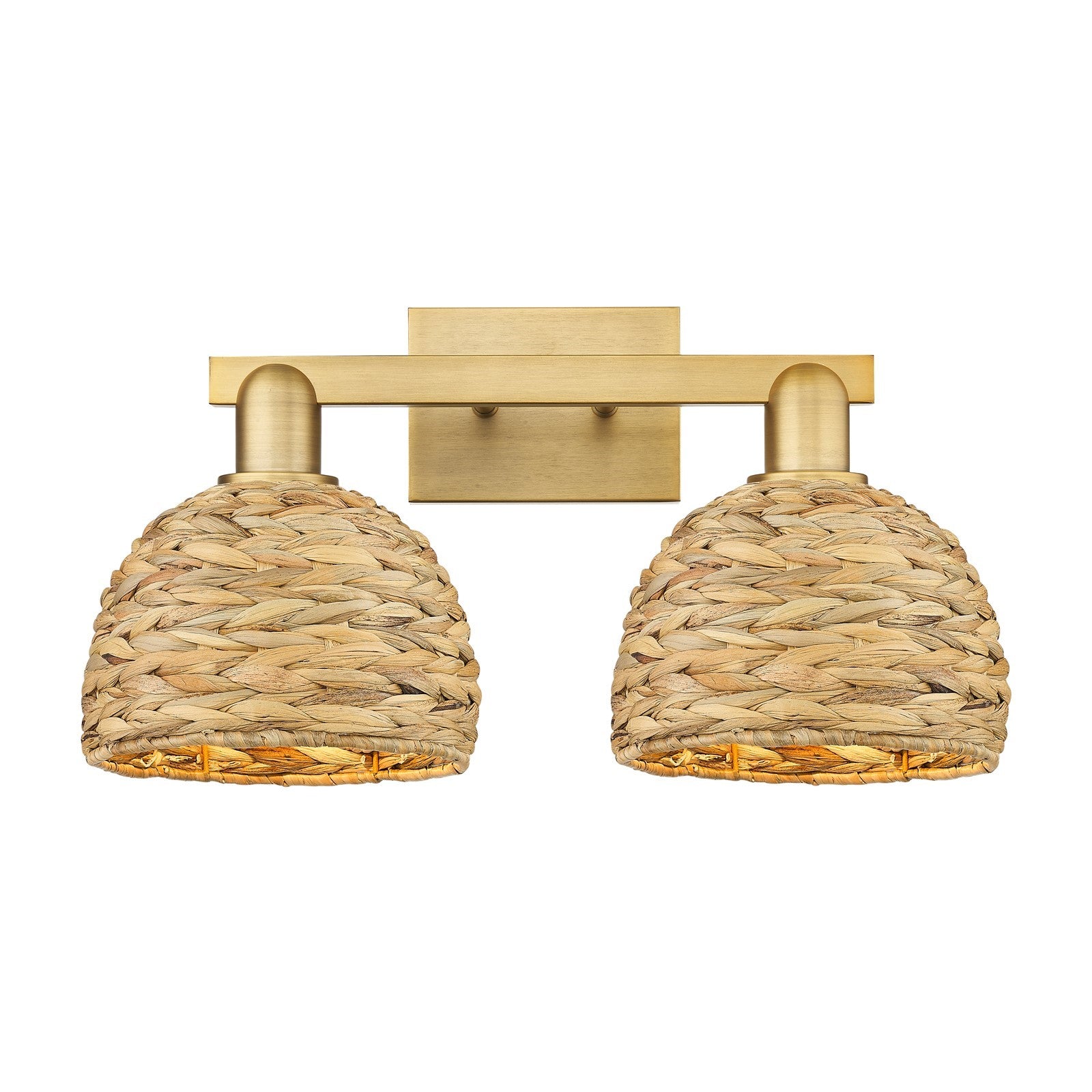 Innovations Woven Rattan 19in 2-Light Bath Vanity | Industrial Brushed Brass and Natural Fiber Dome Shade | Bathroom Vanity | Model 716-2W-BB-RBD-8-NAT