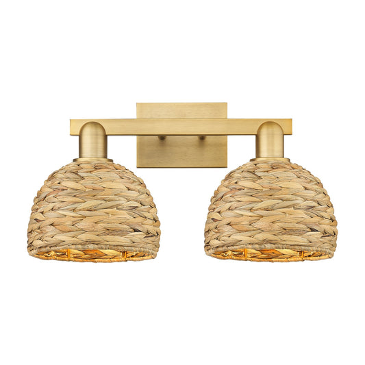 Innovations Woven Rattan 19in 2-Light Bath Vanity | Industrial Brushed Brass and Natural Fiber Dome Shade | Bathroom Vanity | Model 716-2W-BB-RBD-8-NAT
