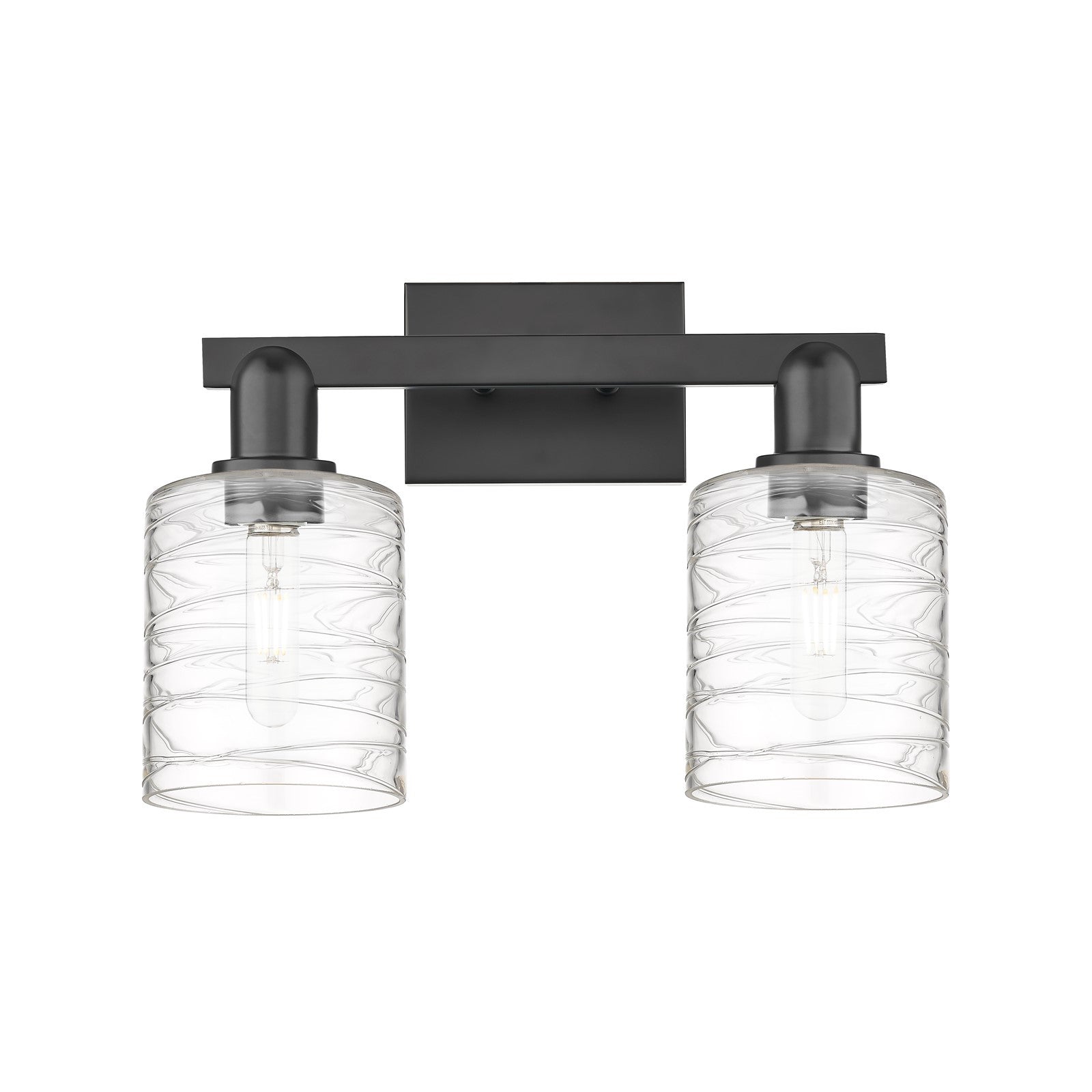 Innovations Cobbleskill 16in 2-Light Bath Vanity Light | Industrial Matte Black Steel and Deco Swirl Glass | Bathroom Vanity | 16 | Model 716-2W-BK-G1113
