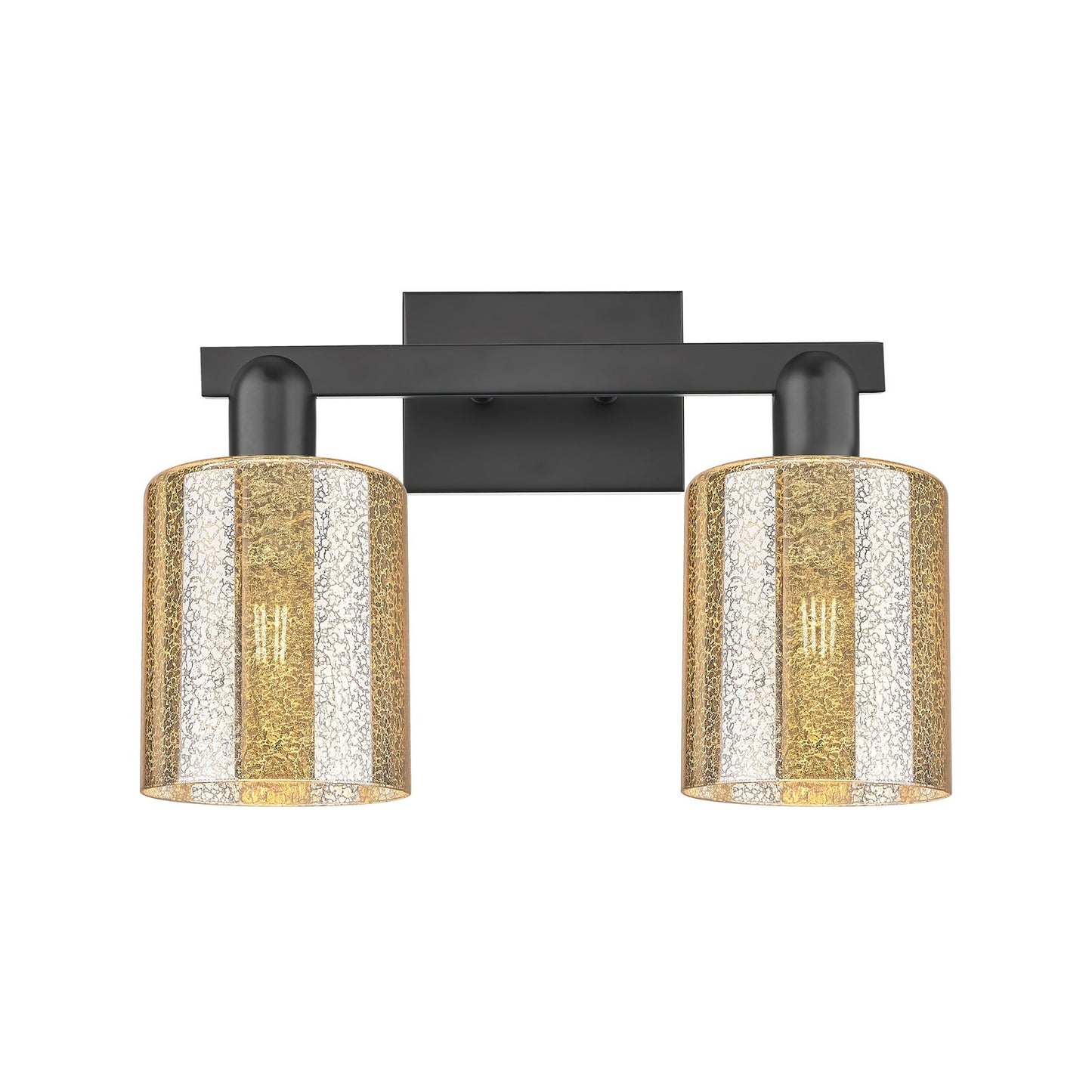 Innovations Cobbleskill 16in 2-Light Bath Vanity Light | Industrial Matte Black Steel and Mercury Glass | Bathroom Vanity | 16 x | Model 716-2W-BK-G116