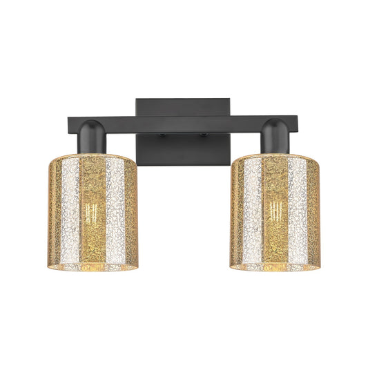 Innovations Cobbleskill 16in 2-Light Bath Vanity Light | Industrial Matte Black Steel and Mercury Glass | Bathroom Vanity | 16 x | Model 716-2W-BK-G116