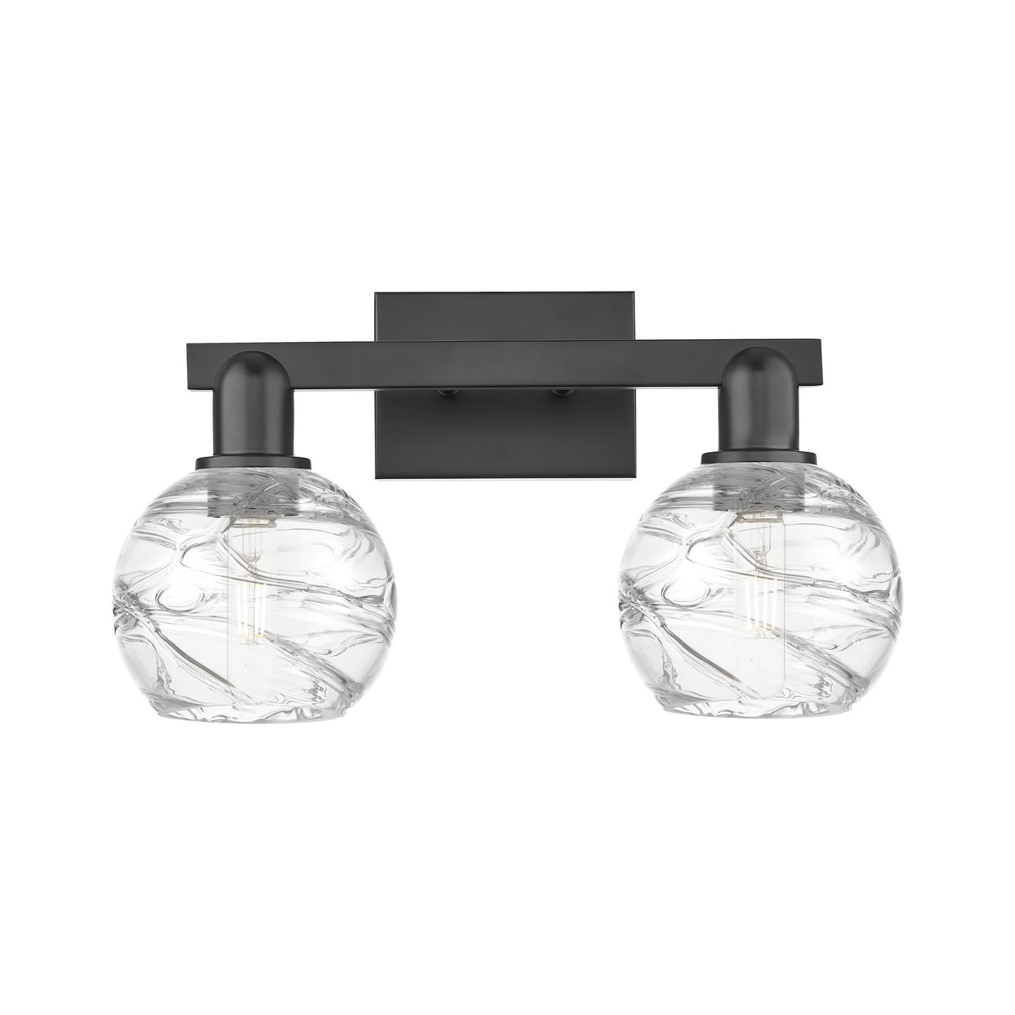 Innovations Athens Deco Swirl 16.88in 2-Light Bath Vanity | Industrial Matte Black Steel and Clear Glass | Bathroom & Powder | Model 716-2W-BK-G1213-6CL