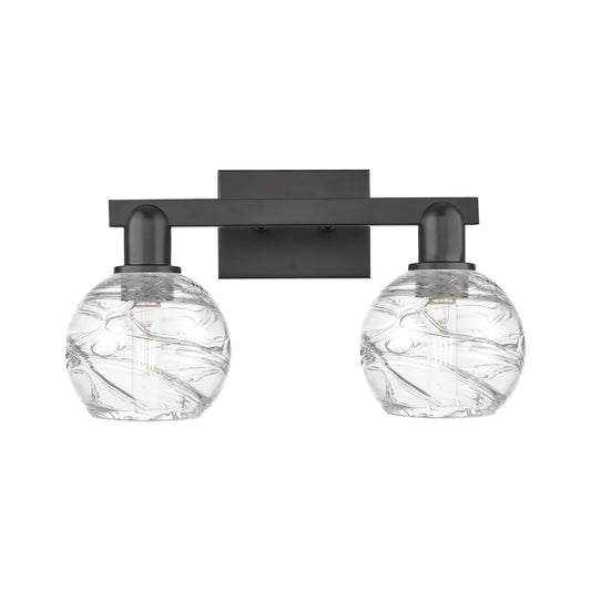 Innovations Athens Deco Swirl 16.88in 2-Light Bath Vanity | Industrial Matte Black Steel and Clear Glass | Bathroom & Powder | Model 716-2W-BK-G1213-6CL