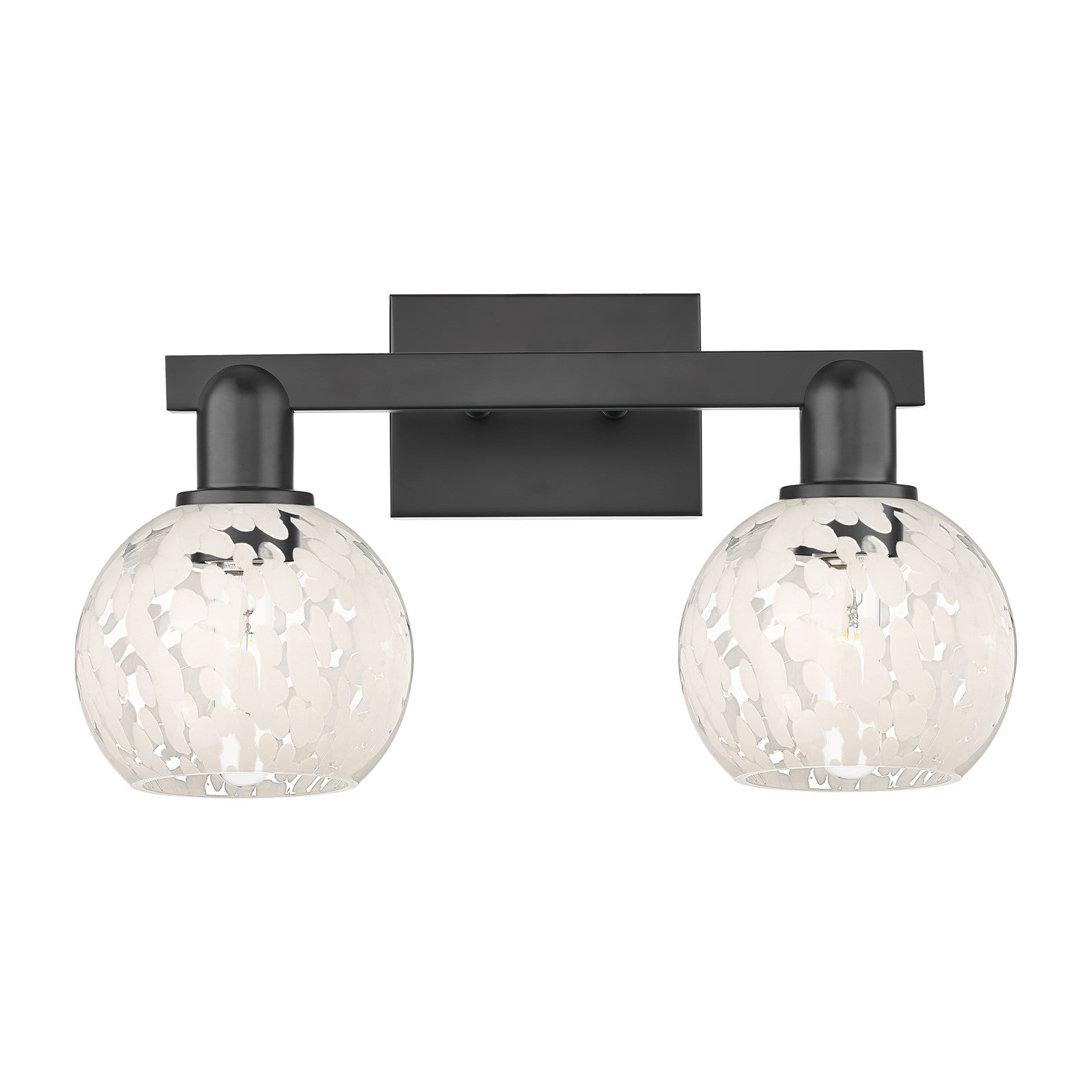 Innovations Lighting Arcadia 17in 2-Light Bath Vanity | Industrial Matte Black Steel and White Mouchette Glass | Bathroom | Model 716-2W-BK-G1216-6WM