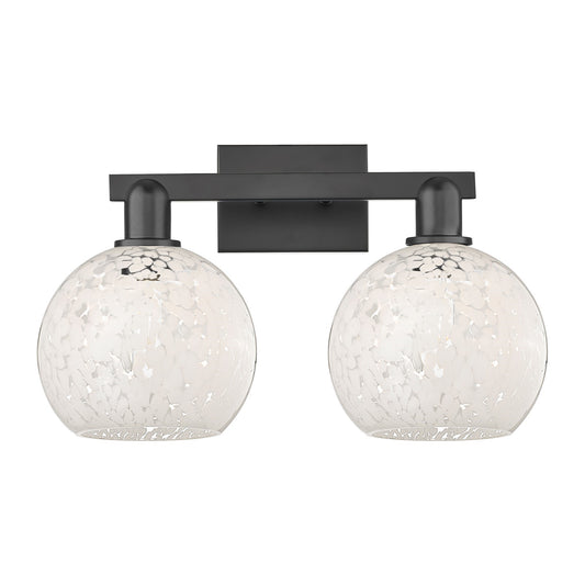 Innovations Lighting White Mouchette 19in 2-Light Bath Vanity | Industrial Matte Black Steel and White Glass Globe Shades | Model 716-2W-BK-G1216-8WM